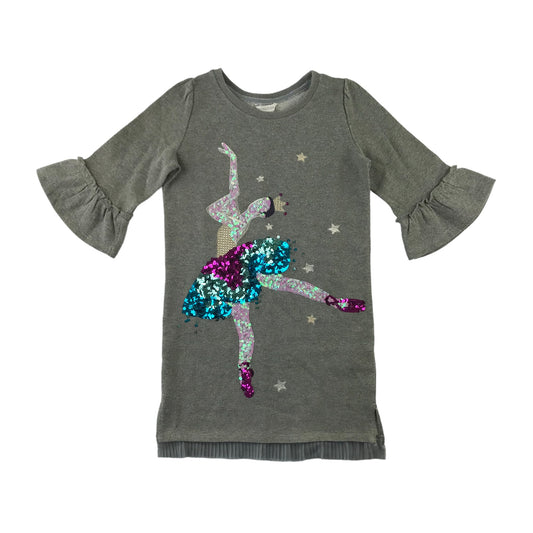 Monsoon dress 7-8 years grey jersey with sequin dancer peplum sleeves