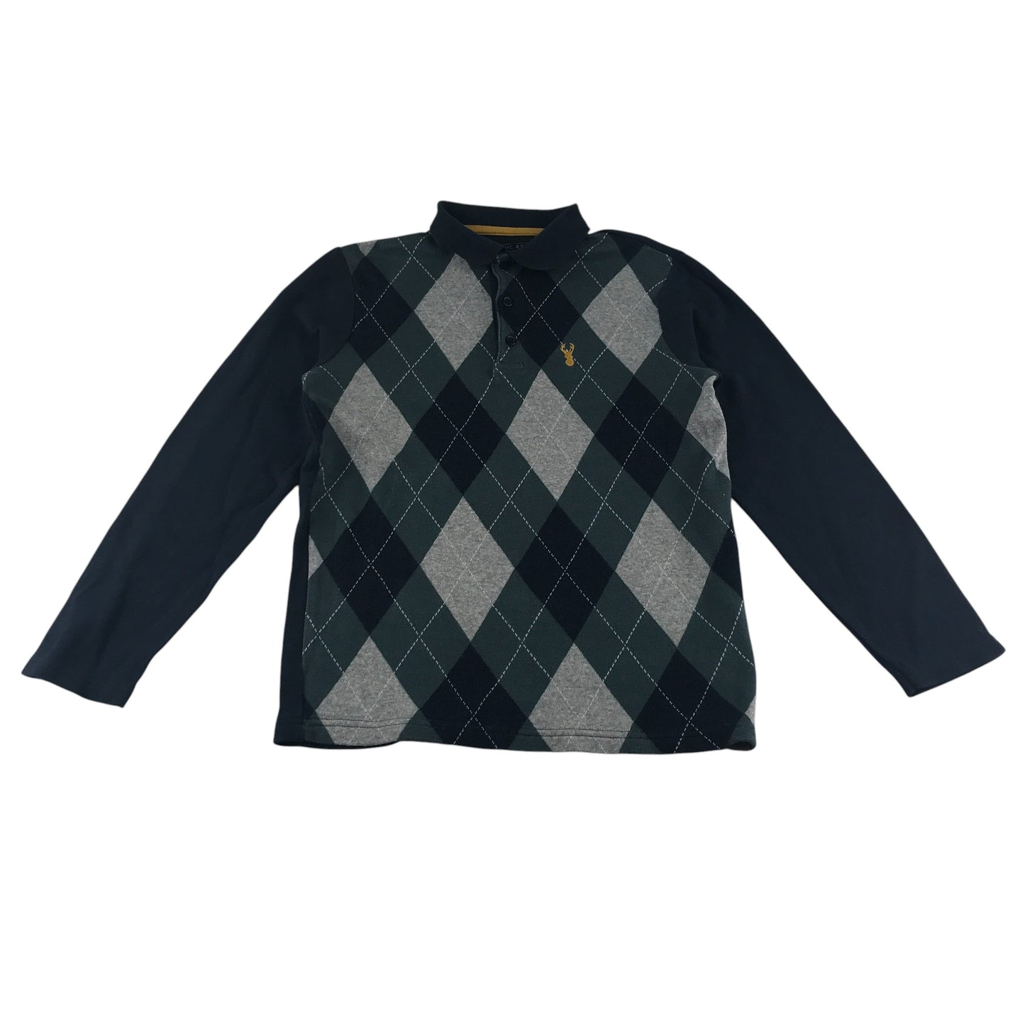 Next polo shirt 8-9 years blue knitted long sleeve diamond pattern cotton