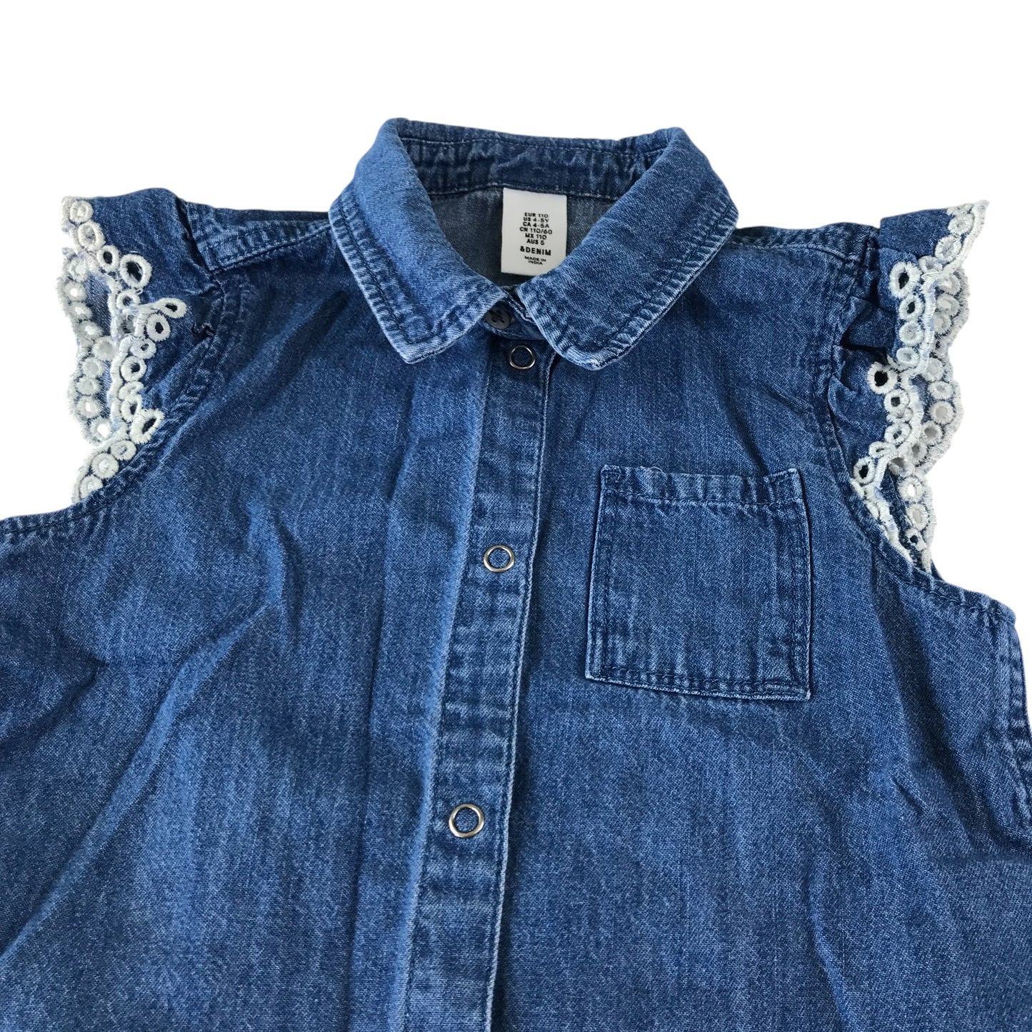 H&M blouse 4-5 years blue denim shirt style with detailed sleeve cotton