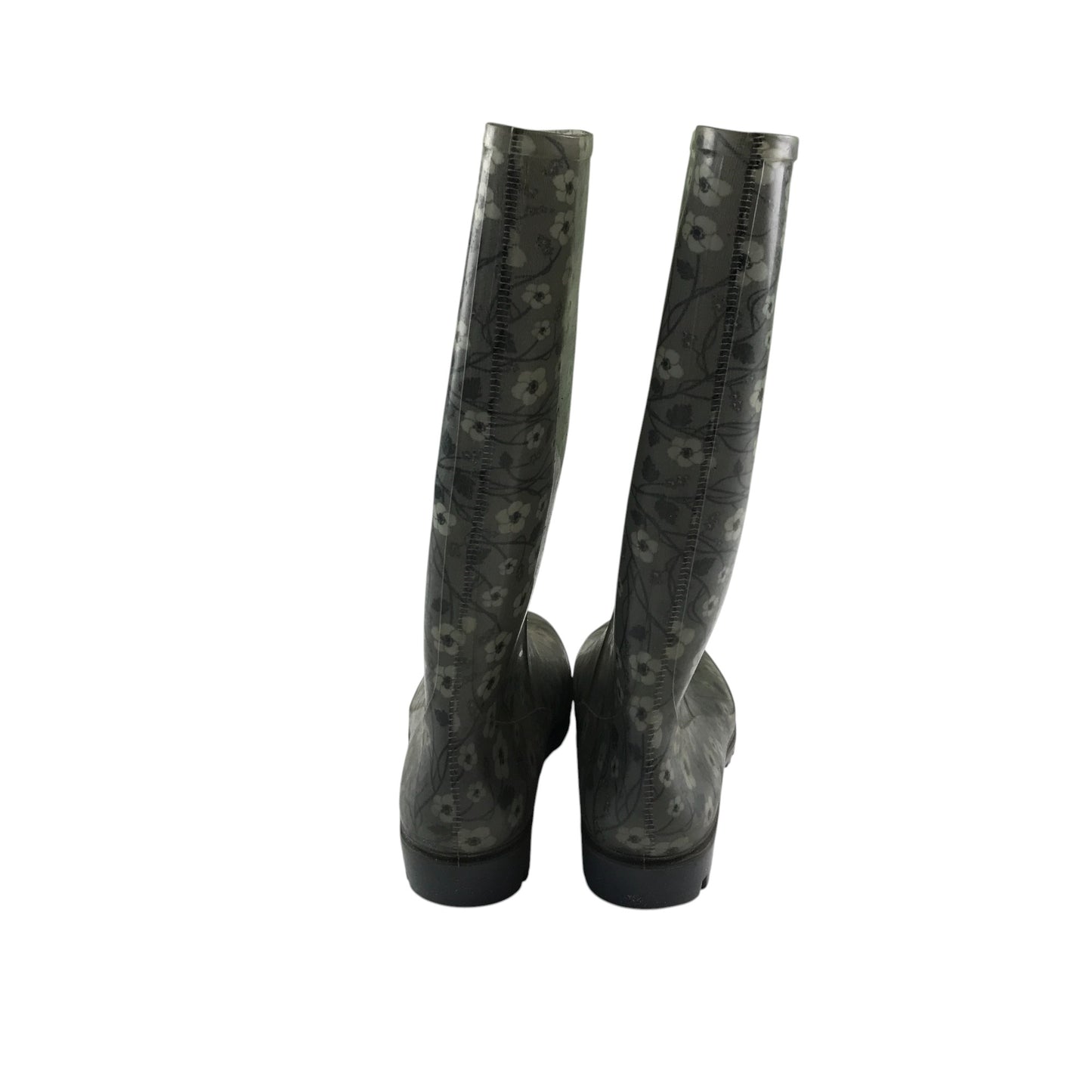 Wellie boots shoe size 7 black and grey floral print calf height