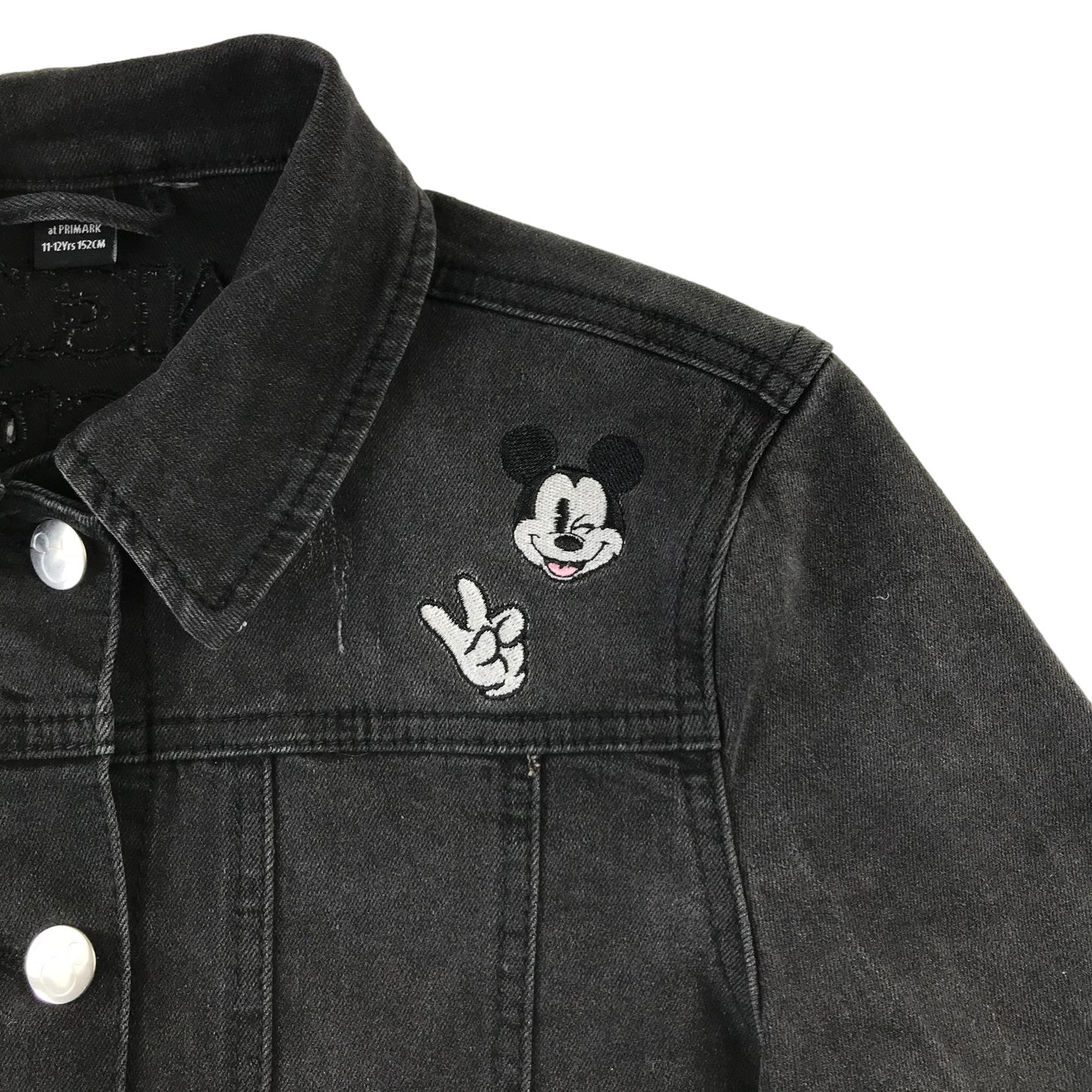 Primark denim jacket 11-12 years charcoal grey Disney Mickey Mouse