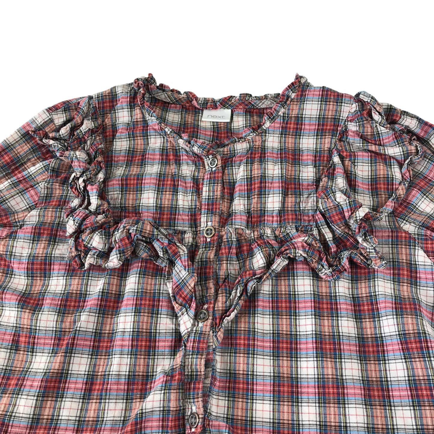 Next blouse 8-9 years red checked long sleeve peplum hem cotton