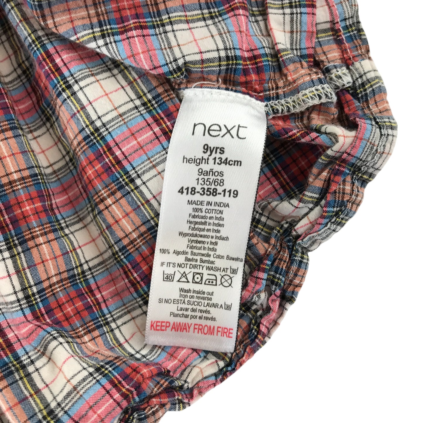 Next blouse 8-9 years red checked long sleeve peplum hem cotton