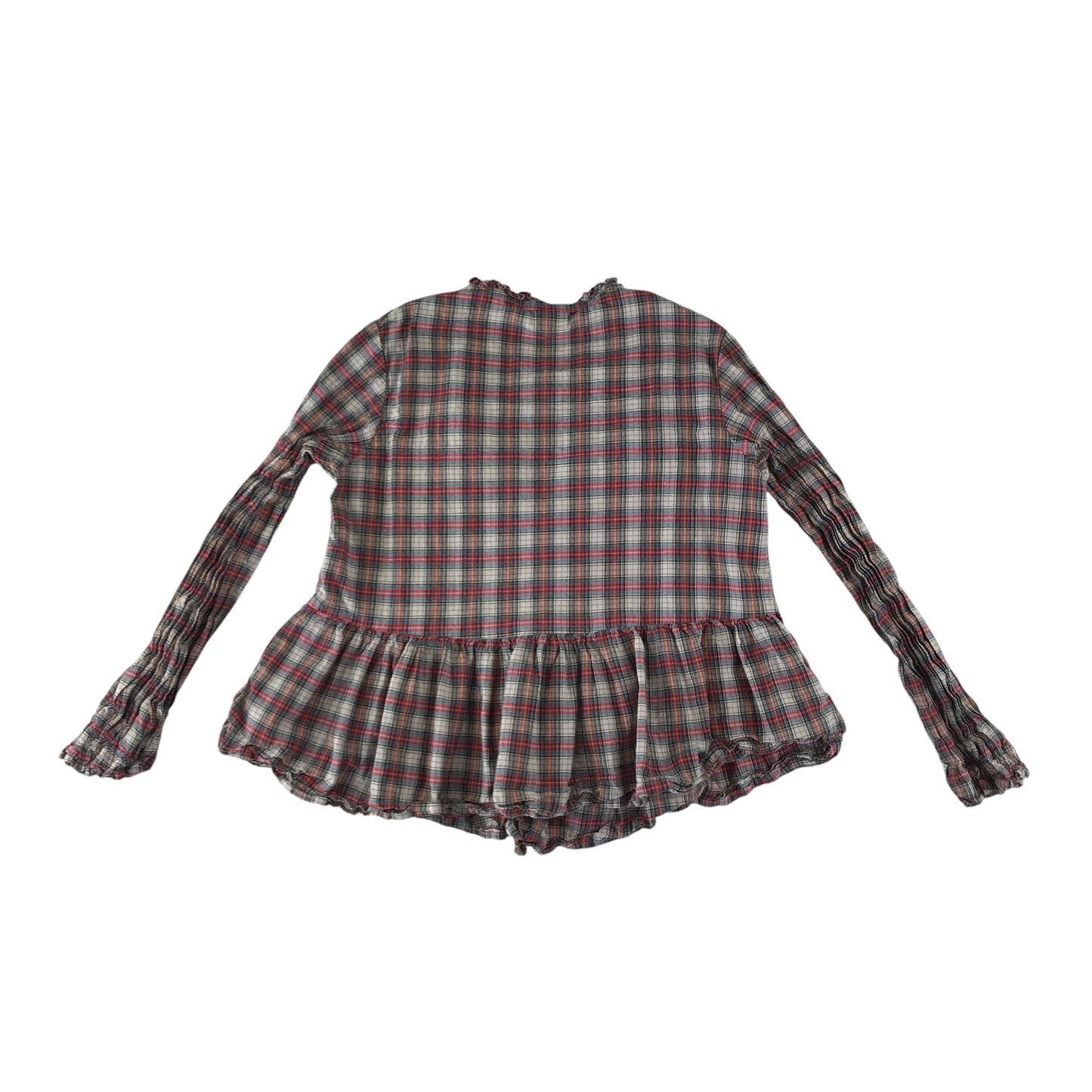Next blouse 8-9 years red checked long sleeve peplum hem cotton
