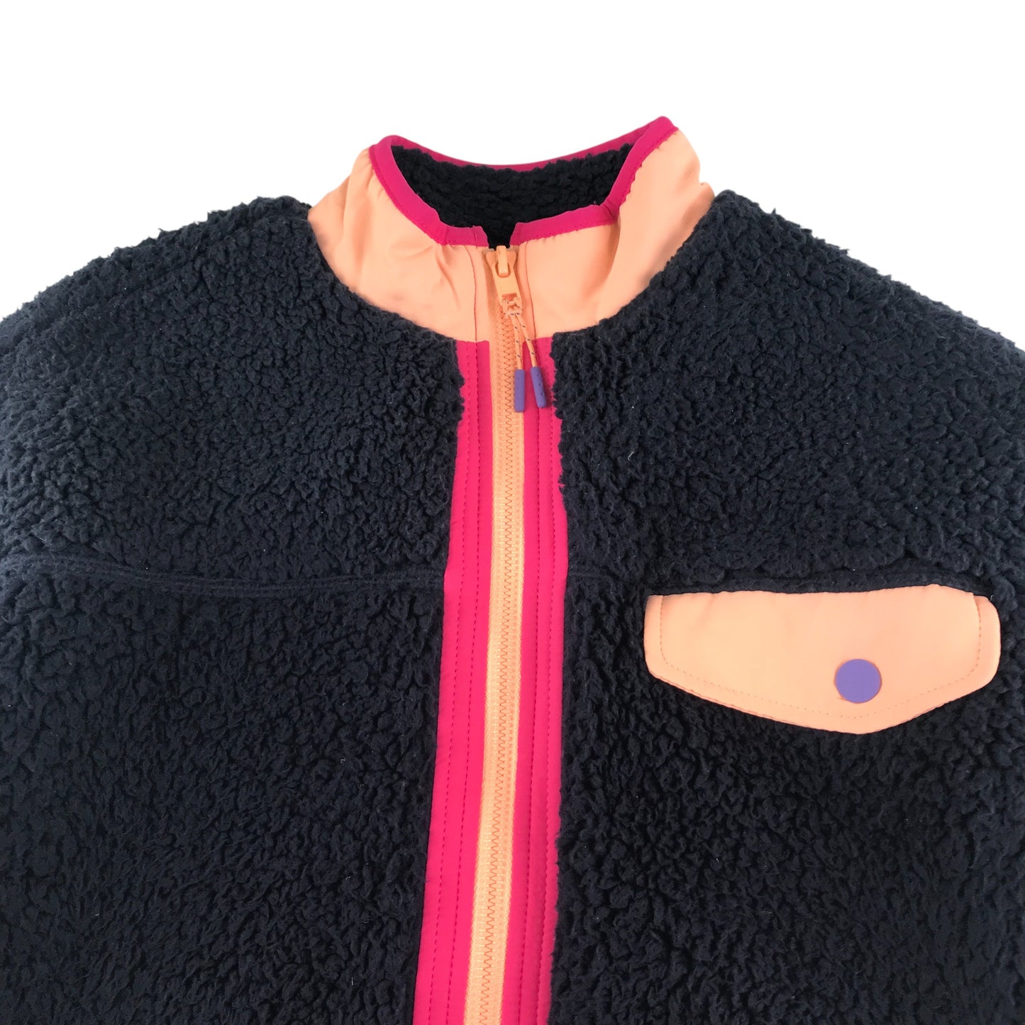 M&S fleece 10-11 years navy fluffy with pink and peach detailing