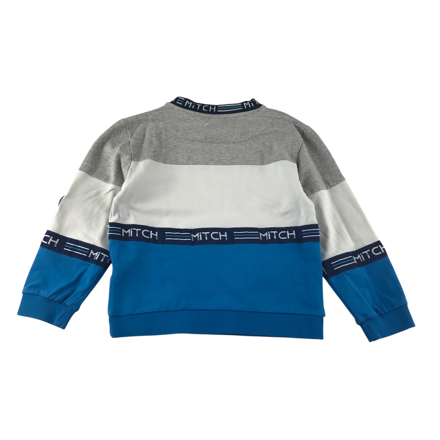 Mitch & Son sweater 5-7 years blue white and grey panelled crew neck