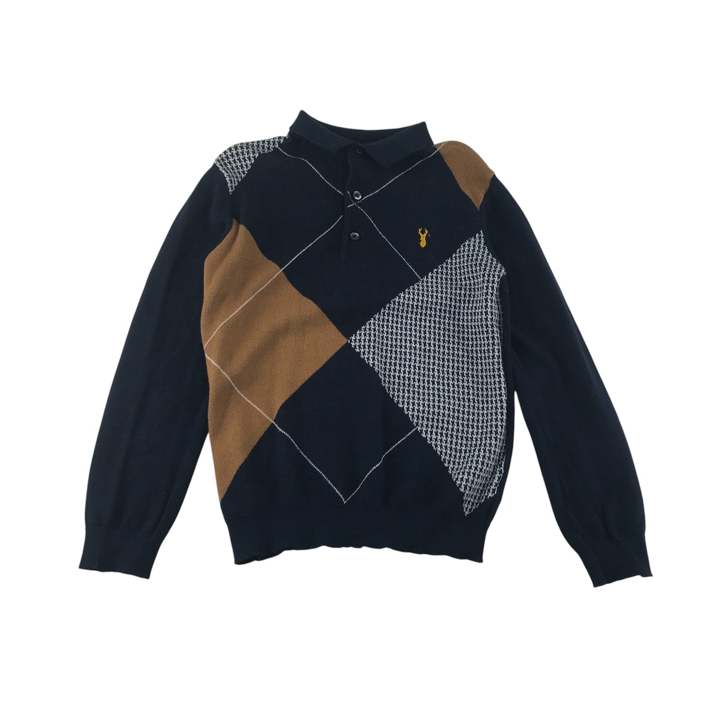 Next jumper 6-7 years navy and brown diamond check pattern knitted polo shirt