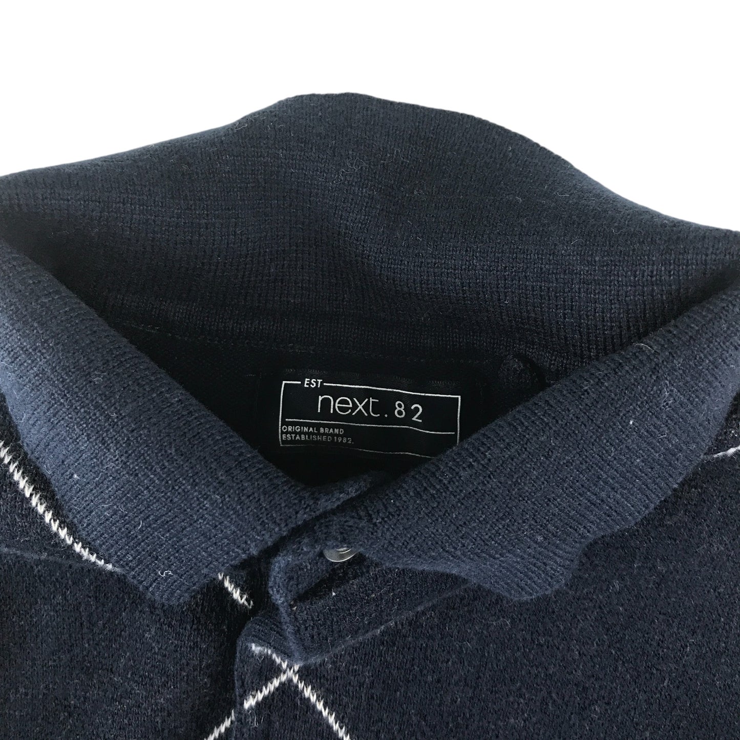 Next jumper 6-7 years navy and brown diamond check pattern knitted polo shirt