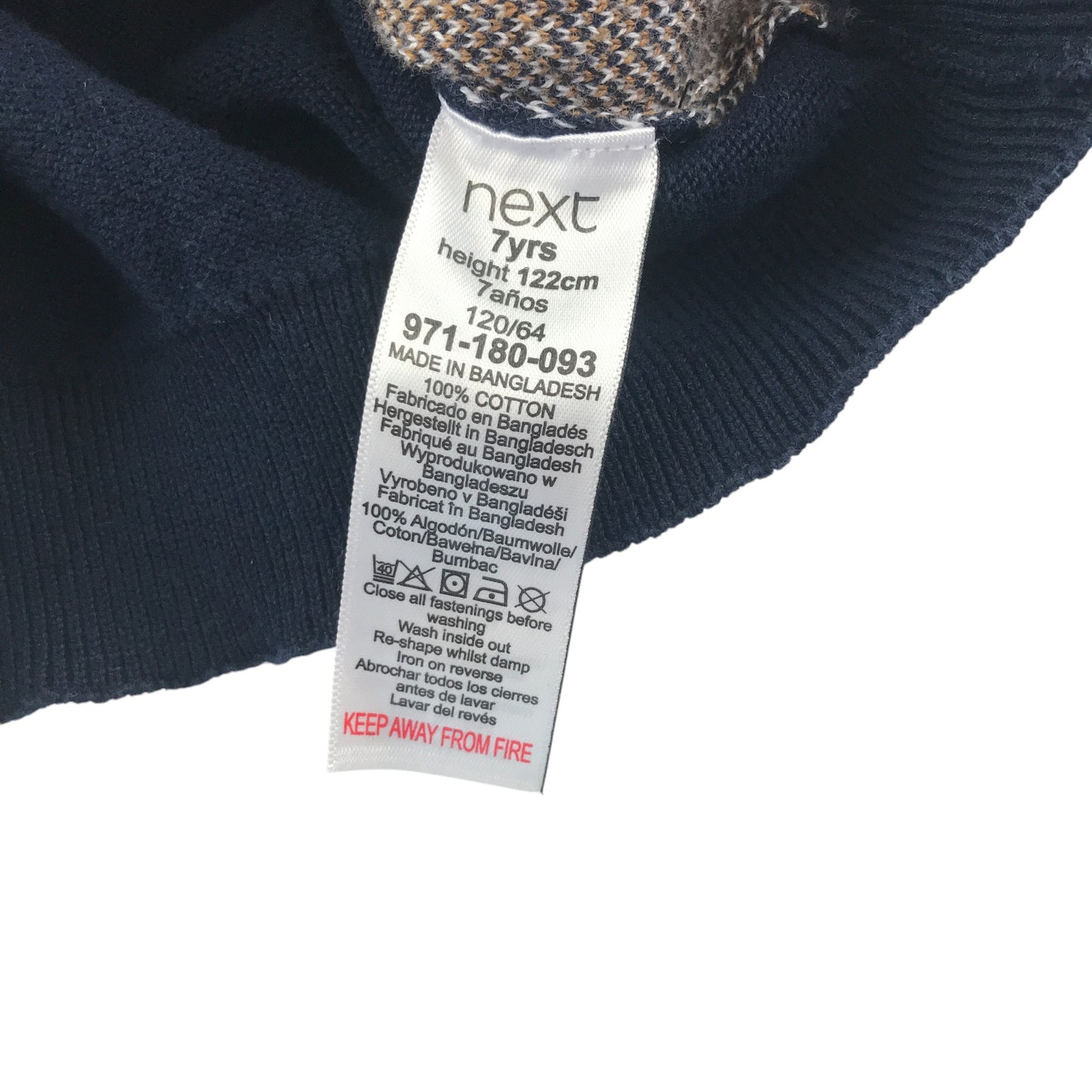 Next jumper 6-7 years navy and brown diamond check pattern knitted polo shirt