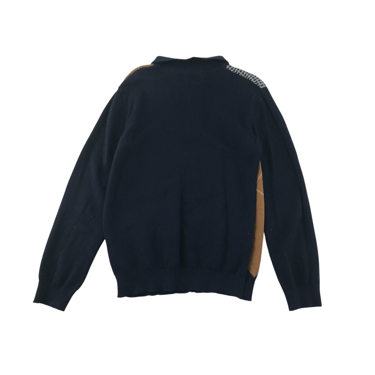 Next jumper 6-7 years navy and brown diamond check pattern knitted polo shirt