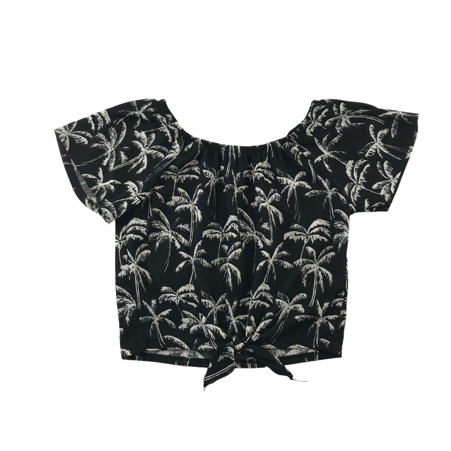 H&M Top and Shorts Set Age 13 Black and White Palm Tree Print