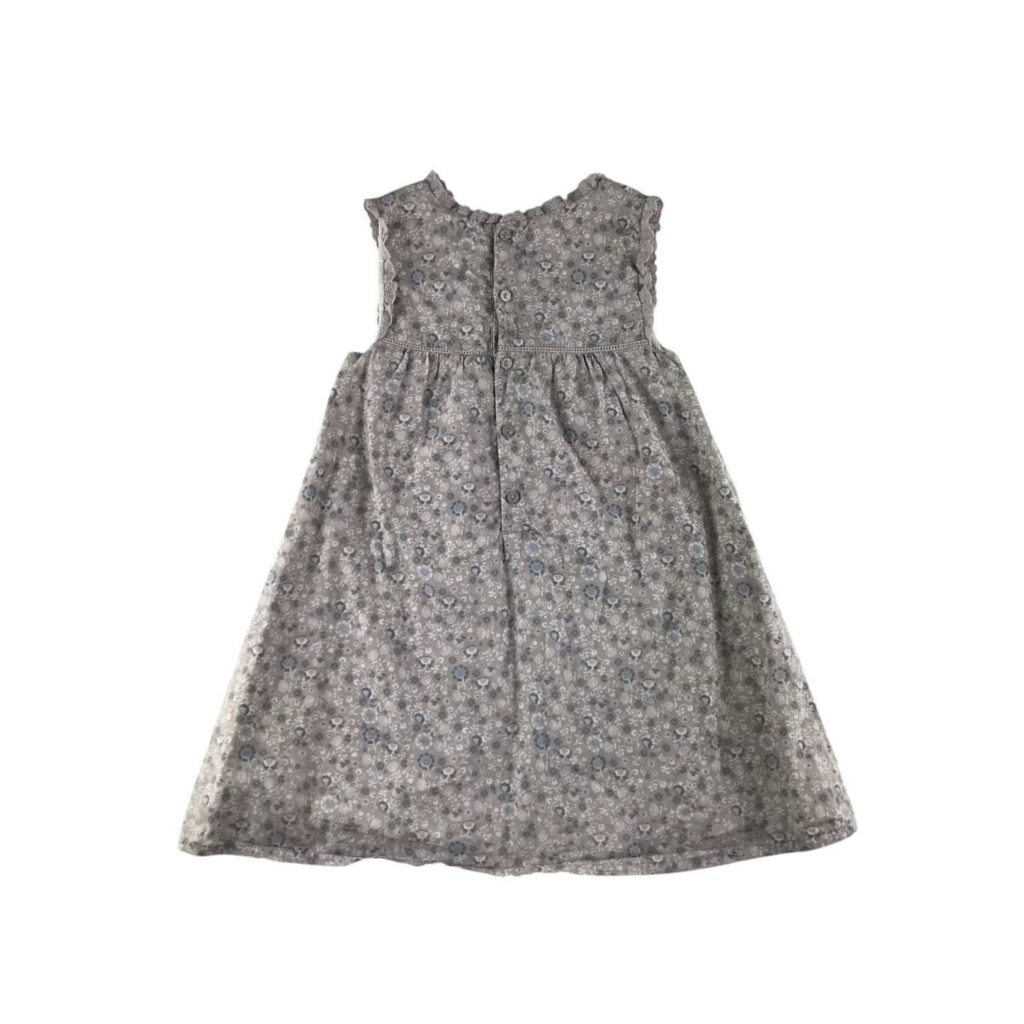 Dombi dress 6-7 years light greyish beige and blue floral sleeveless cotton
