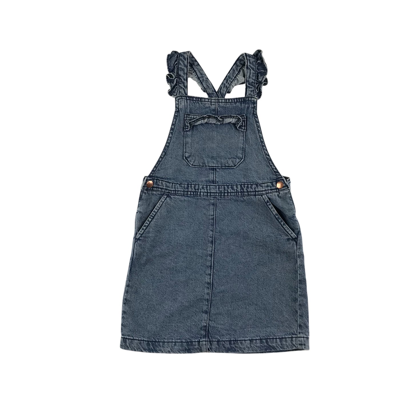 George dungaree dress 5-6 years light blue frill detailed denim cotton