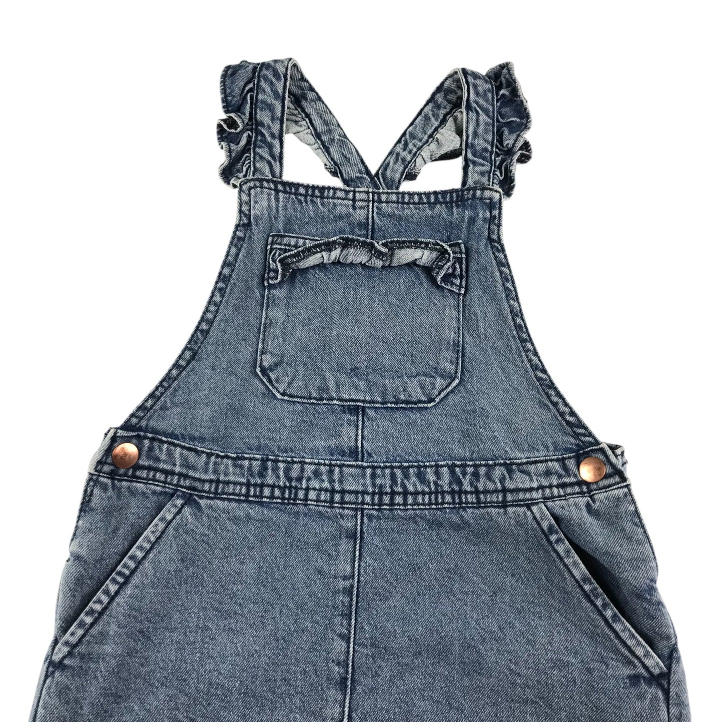 George dungaree dress 5-6 years light blue frill detailed denim cotton