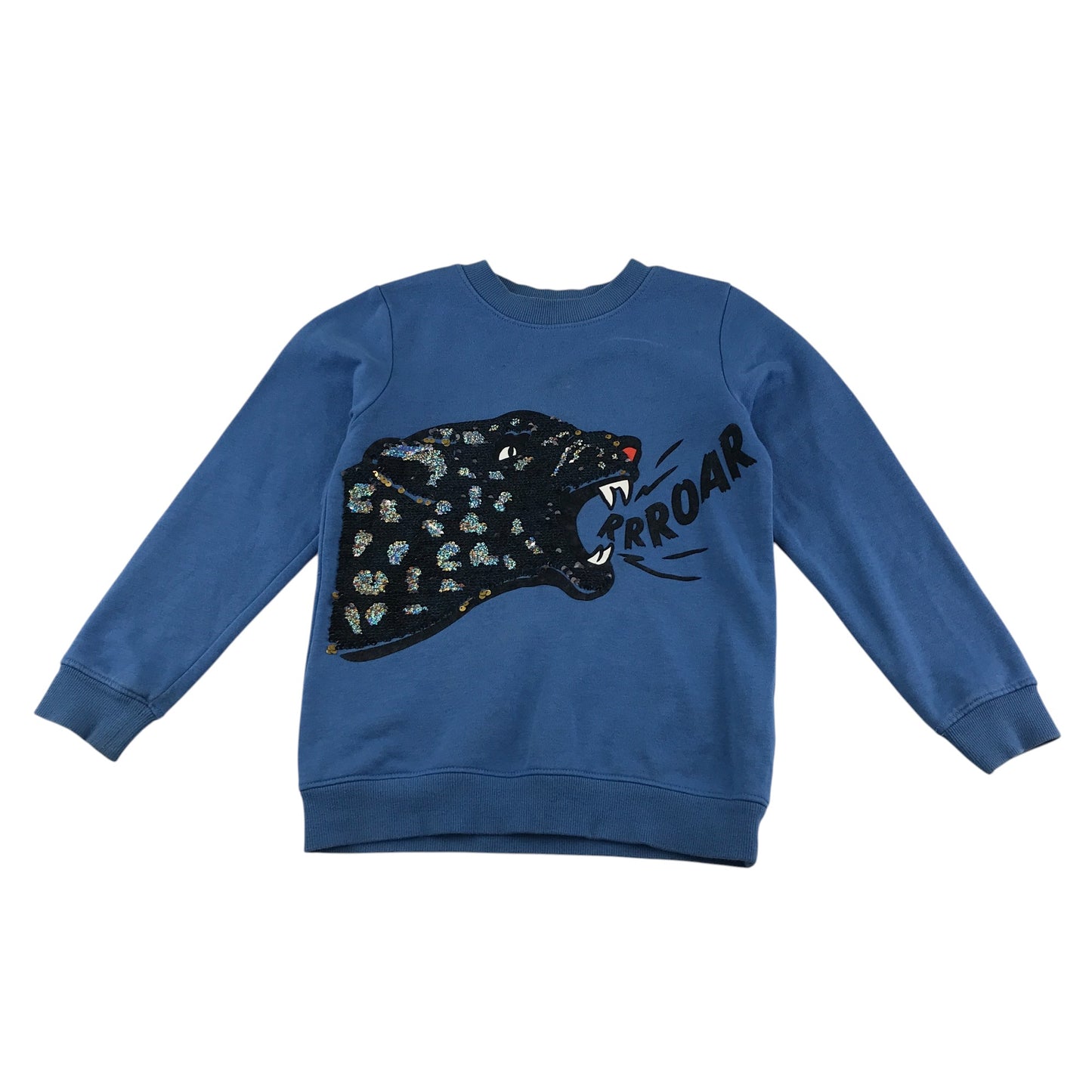 H&M Sweatshirt 7-8 Years blue sequin reversible animal graphic logo