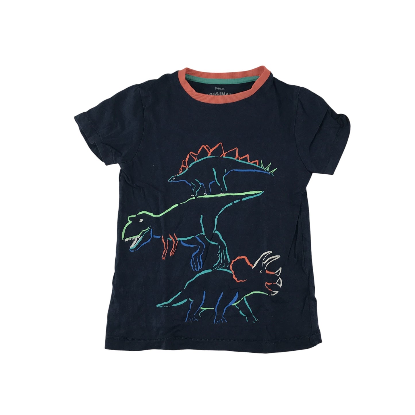 M&S t-shirt 4-5 years navy neon dinosaur design print