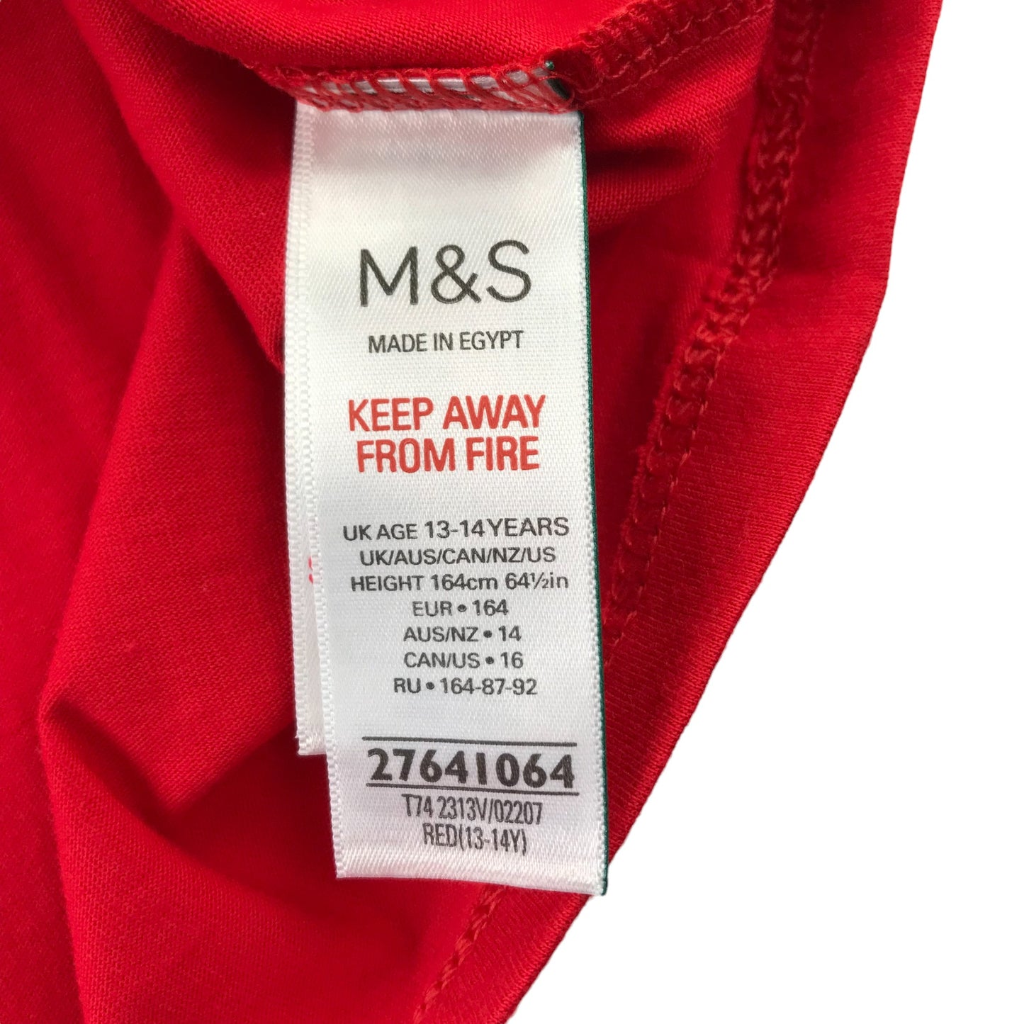 M&S T-Shirt Age 13 Red Silver Glitter Hearts 3/4 sleeves Cotton