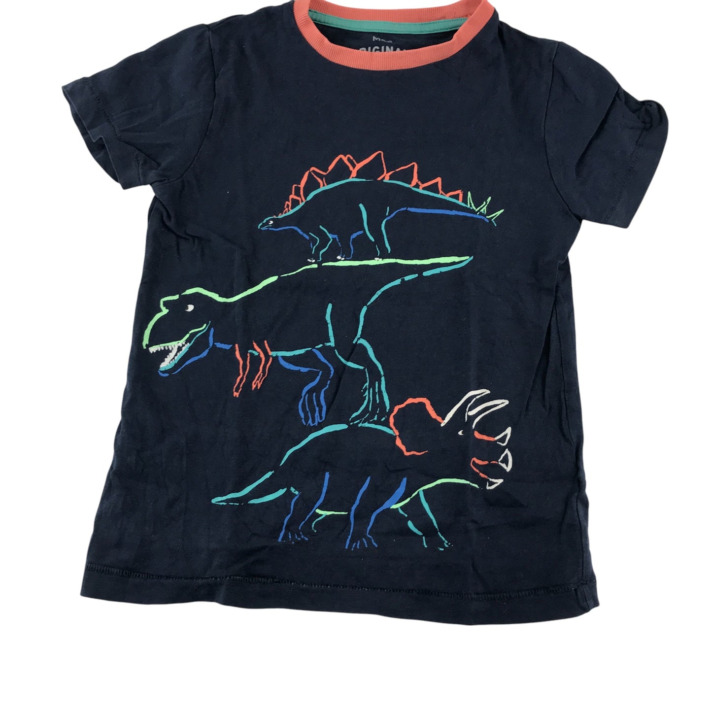 M&S t-shirt 4-5 years navy neon dinosaur design print
