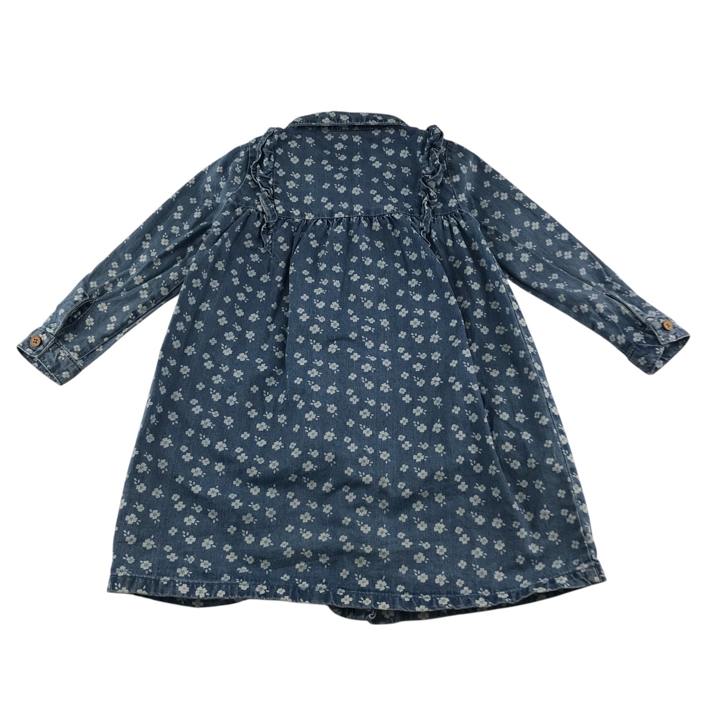 Tu dress 5-6 years blue long sleeve denim with floral print and frills