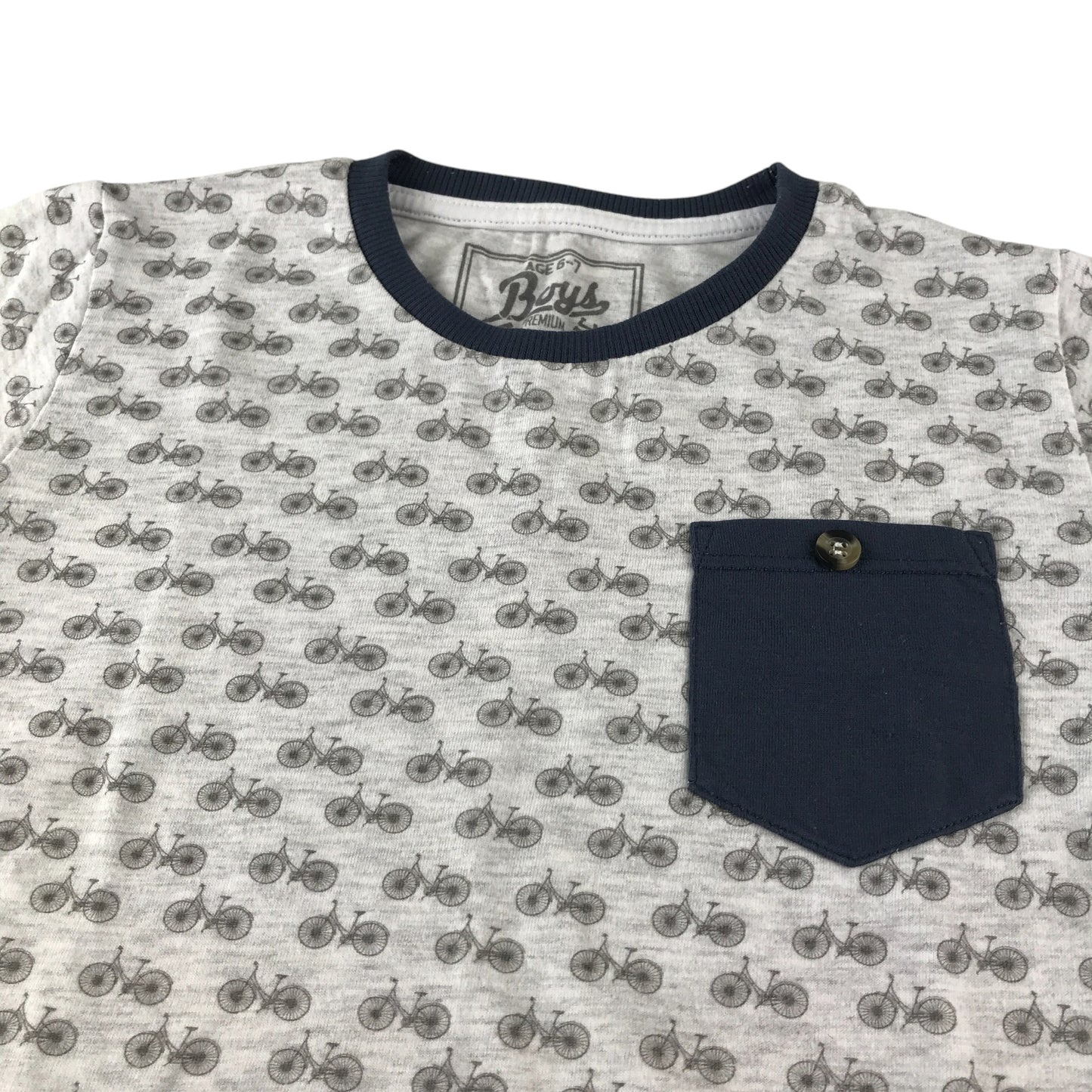Matalan t-shirt 6-7 years grey bicycle print design with front pocket