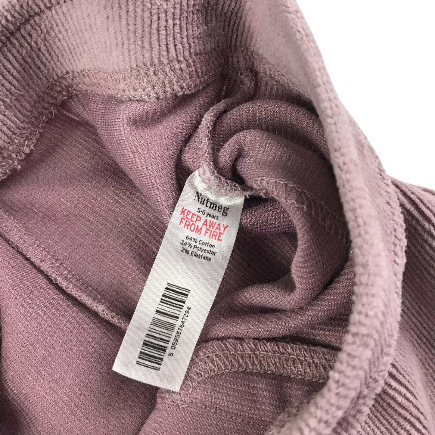 Nutmeg trouser 5-6 years mauve corduroy pull-on elasticated waist