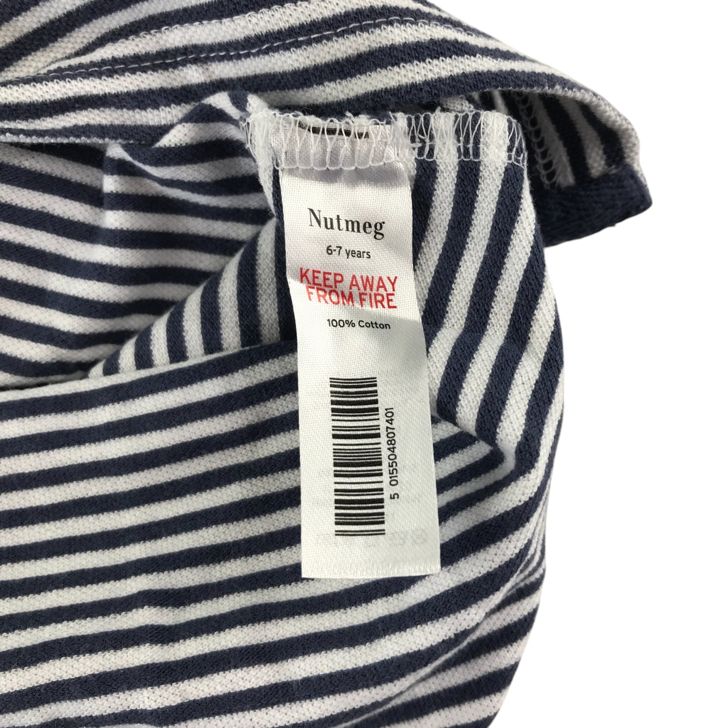 Nutmeg polo shirt 6-7 navy and white stripy round collar cotton