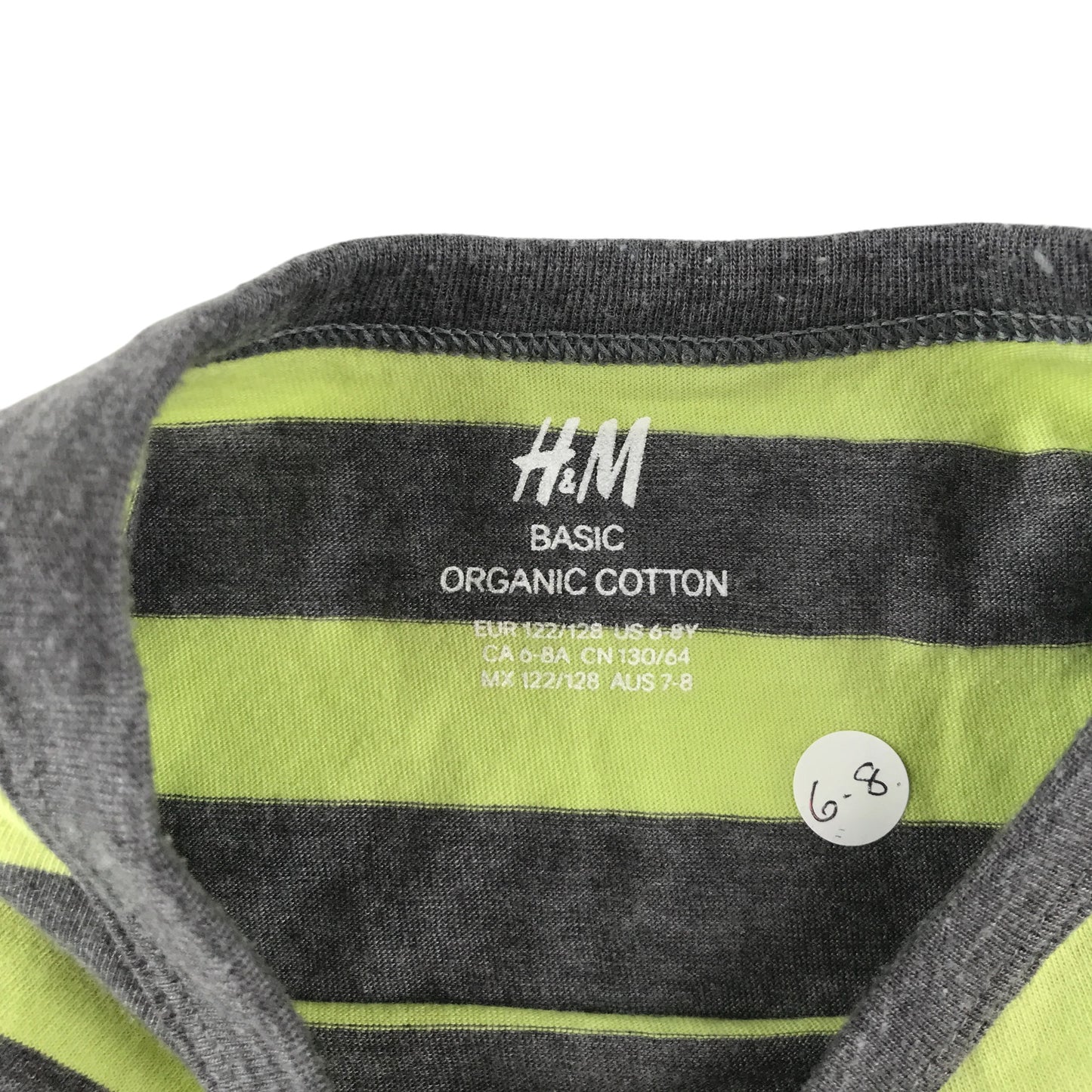 H&M t-shirt 7-8 years grey and yellow stripy design