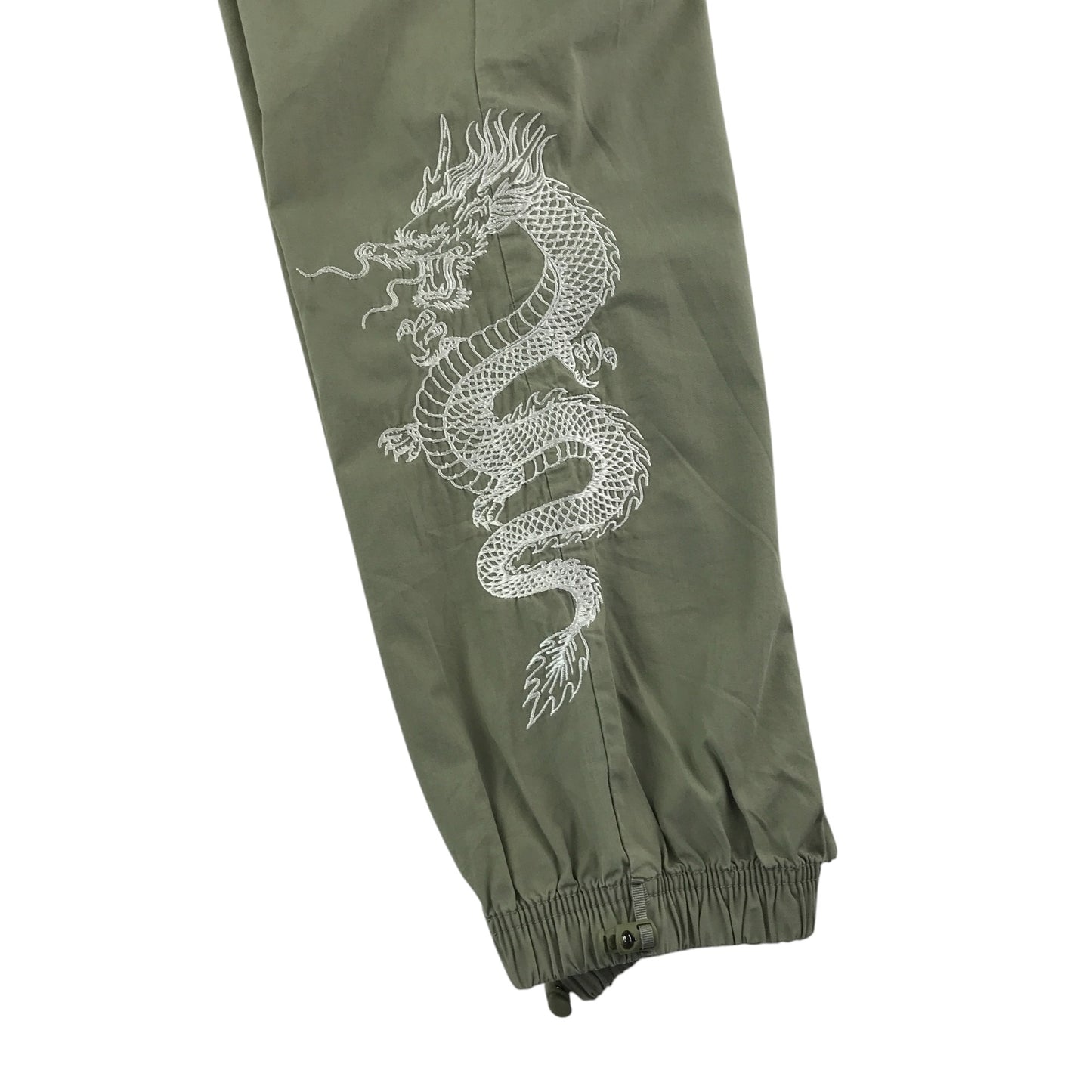 Primark jogger trouser 12-13 years khaki green dragon embroidery print cotton