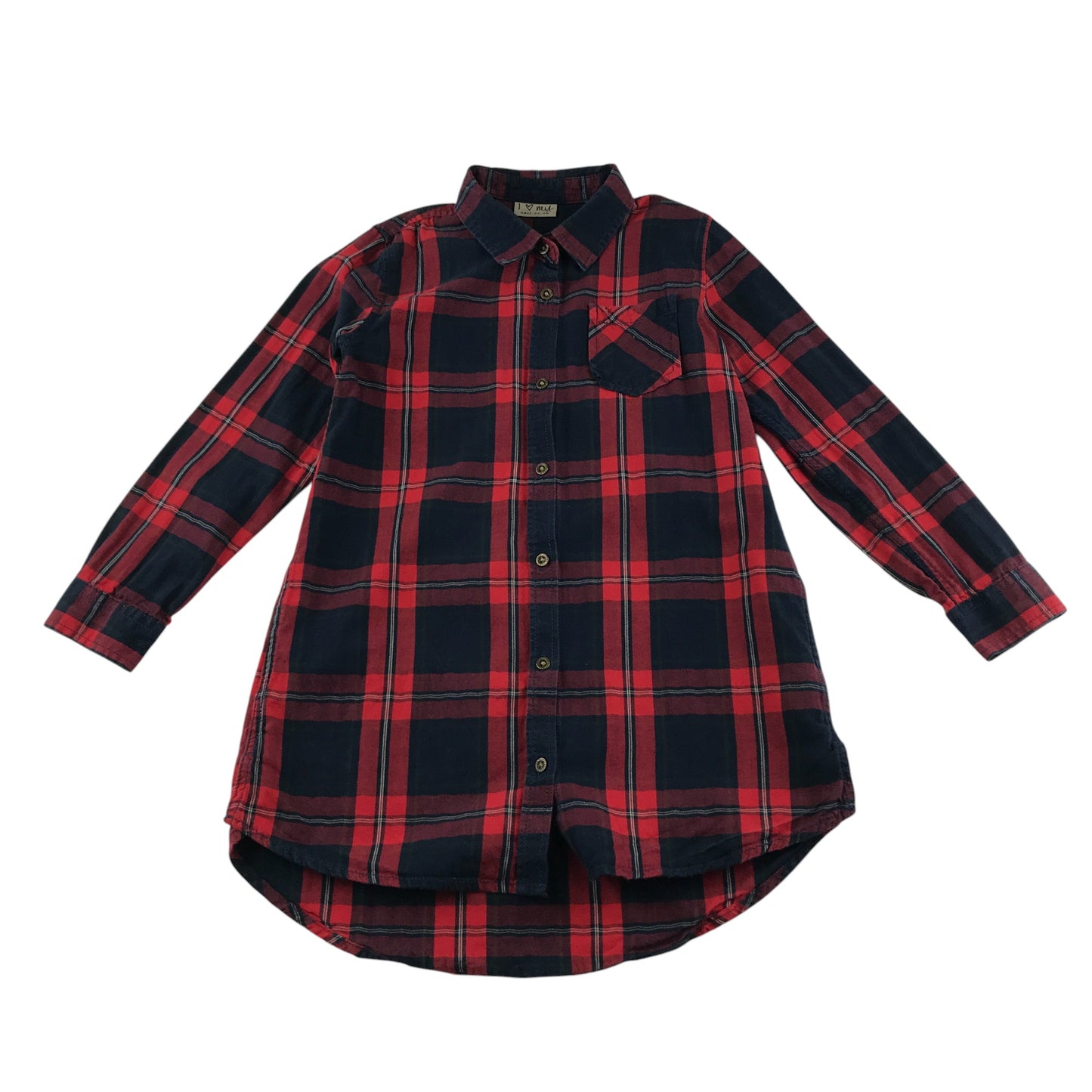 Next Shirt Dress Age 7 Red Navy Check Button Up Cotton