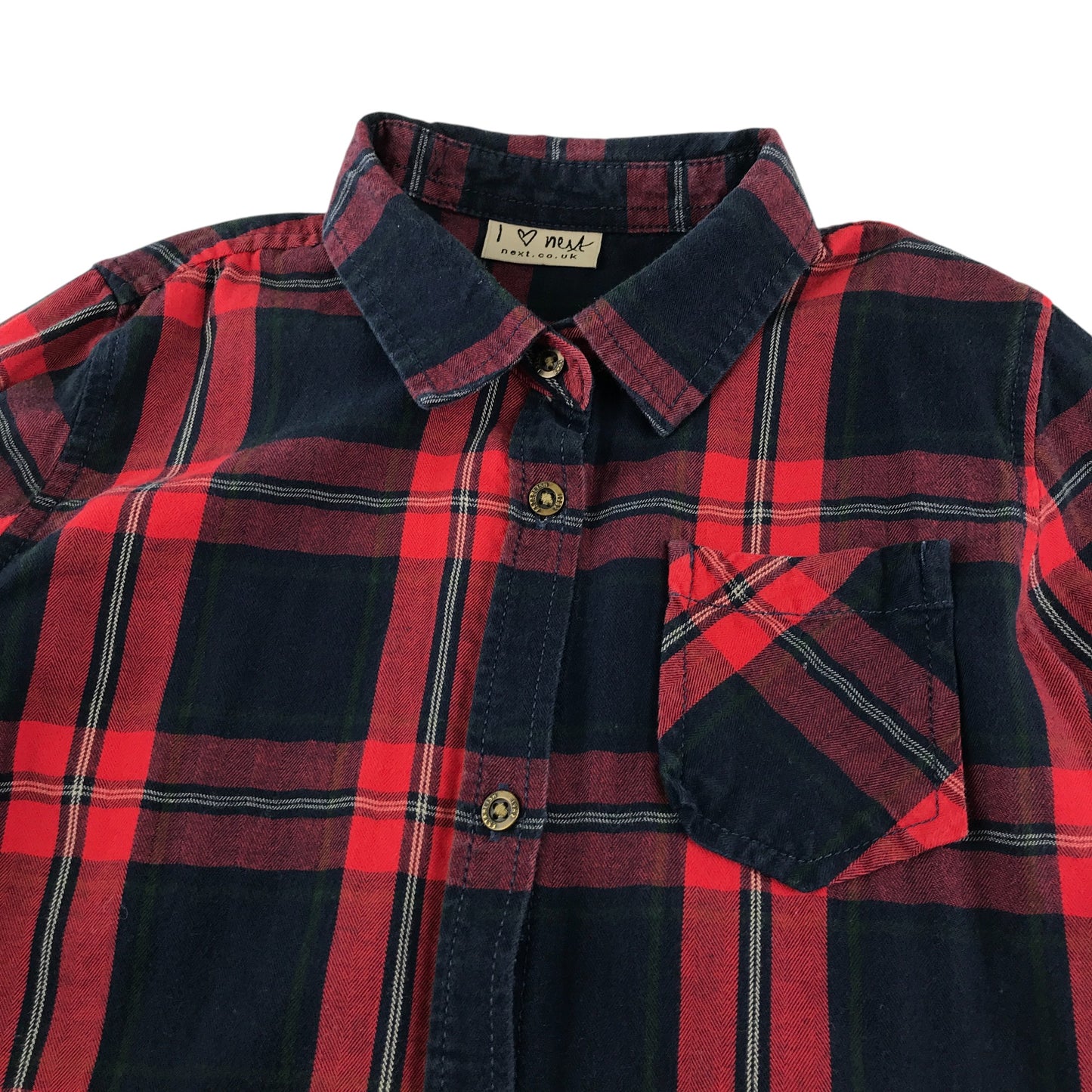 Next Shirt Dress Age 7 Red Navy Check Button Up Cotton