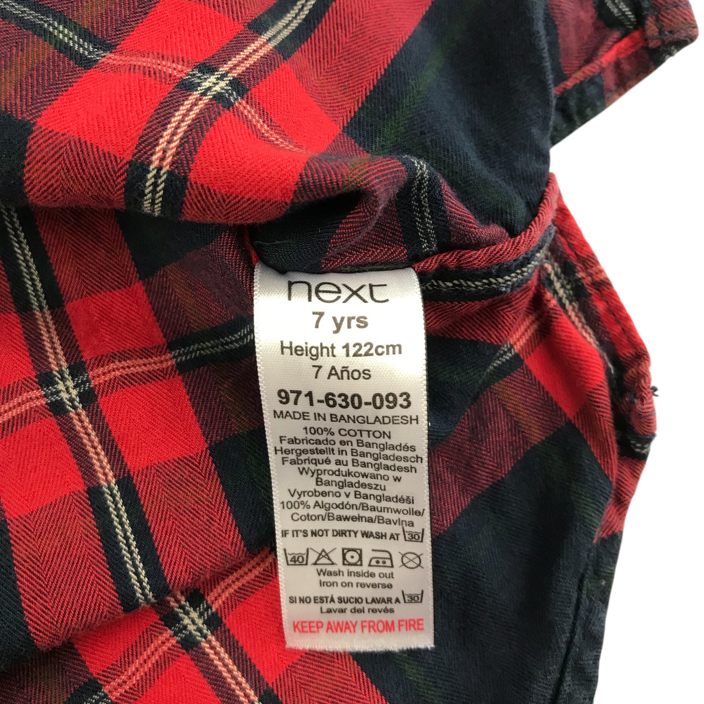 Next Shirt Dress Age 7 Red Navy Check Button Up Cotton