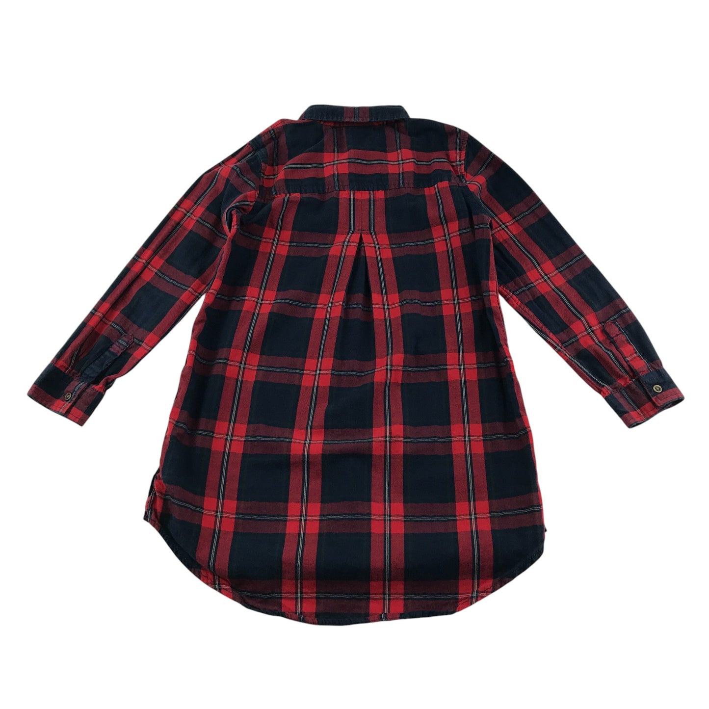 Next Shirt Dress Age 7 Red Navy Check Button Up Cotton