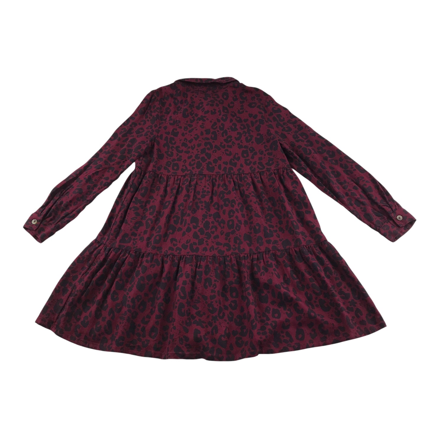 M&S Shirt Dress 7-8 Years Burgundy Button Up Leopard Print