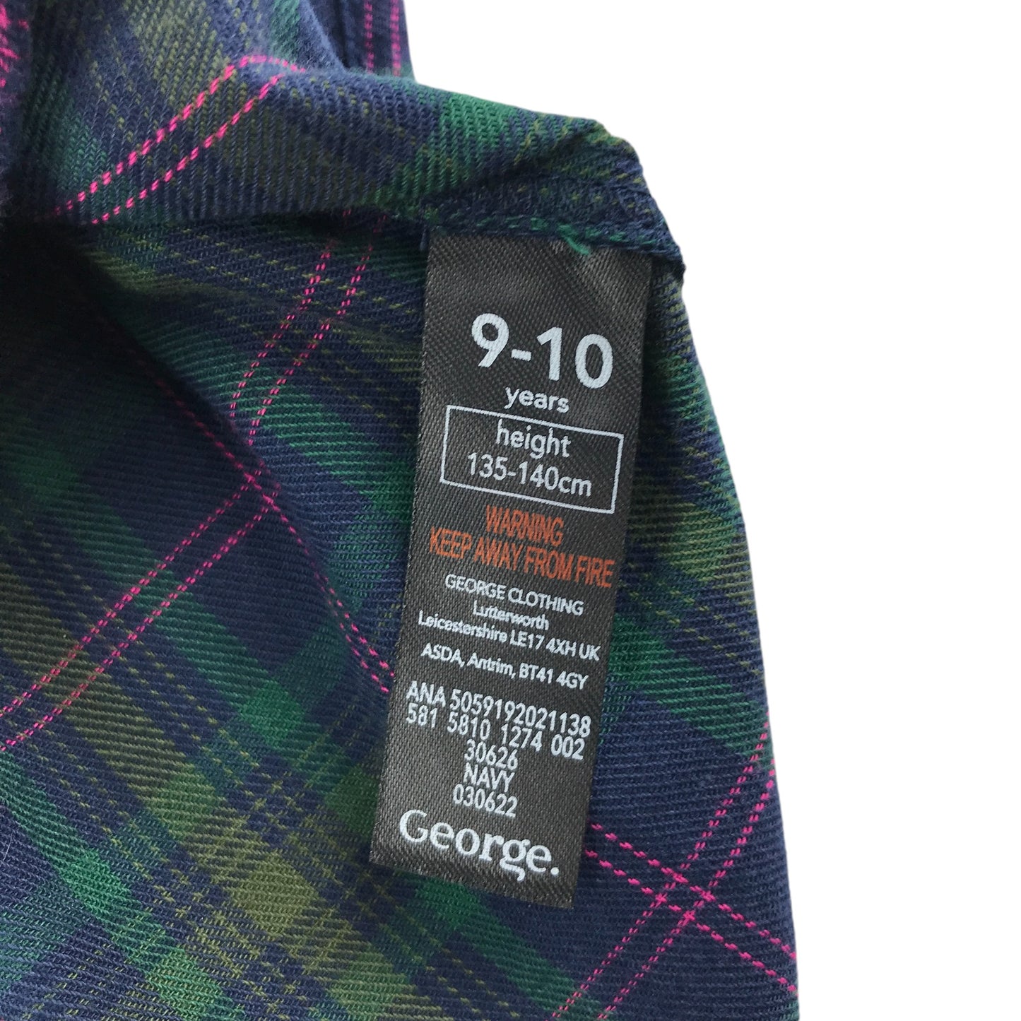 George Shirt 9-10 years green multicolour check long sleeve cotton