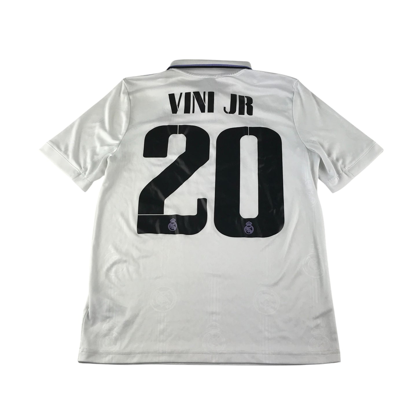 Adidas Real Madrid 22-23 home football strip 13-14 years white Vini Jr number 20