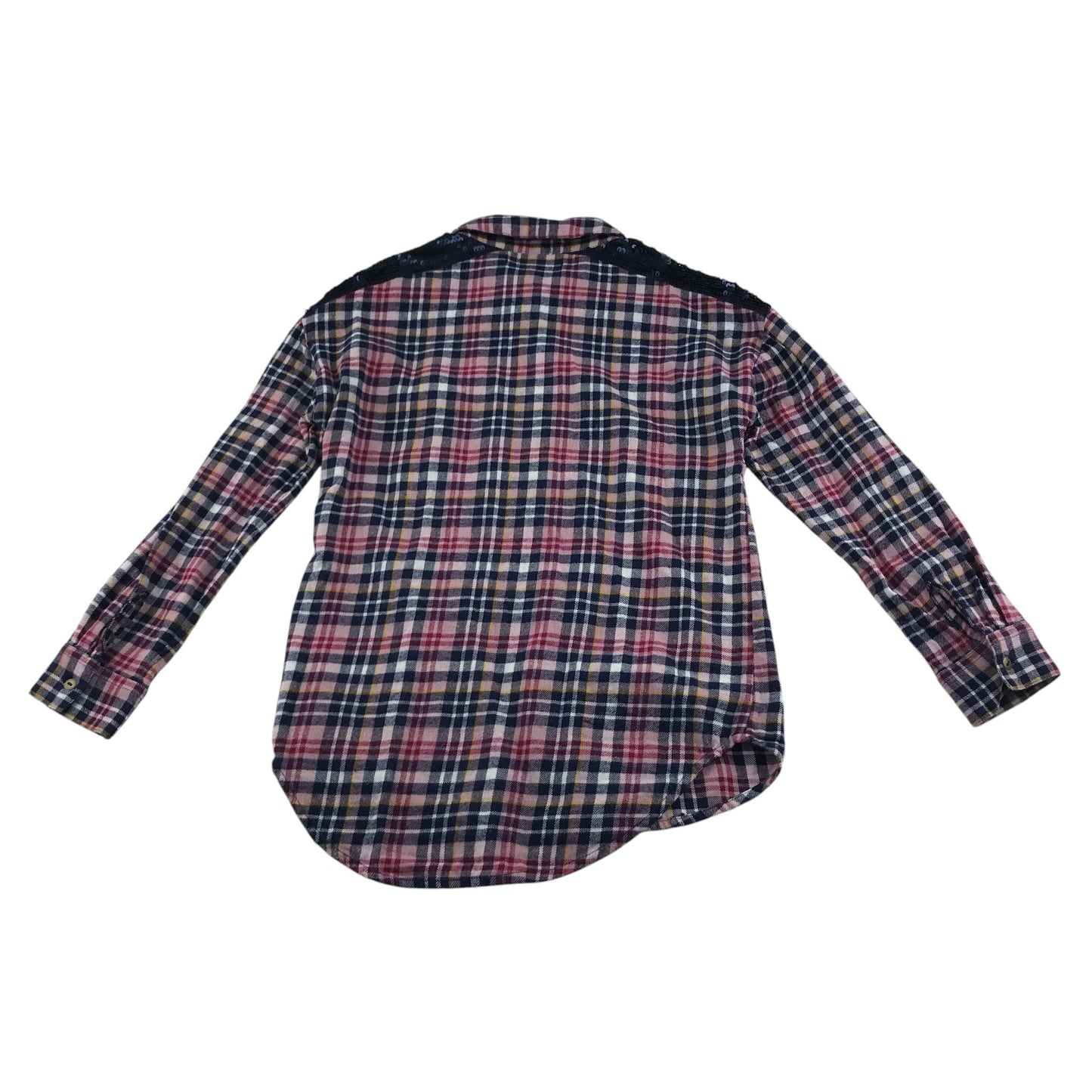 M&S Longline Shirt 9-10 years tan multicolour check button black sequins cotton