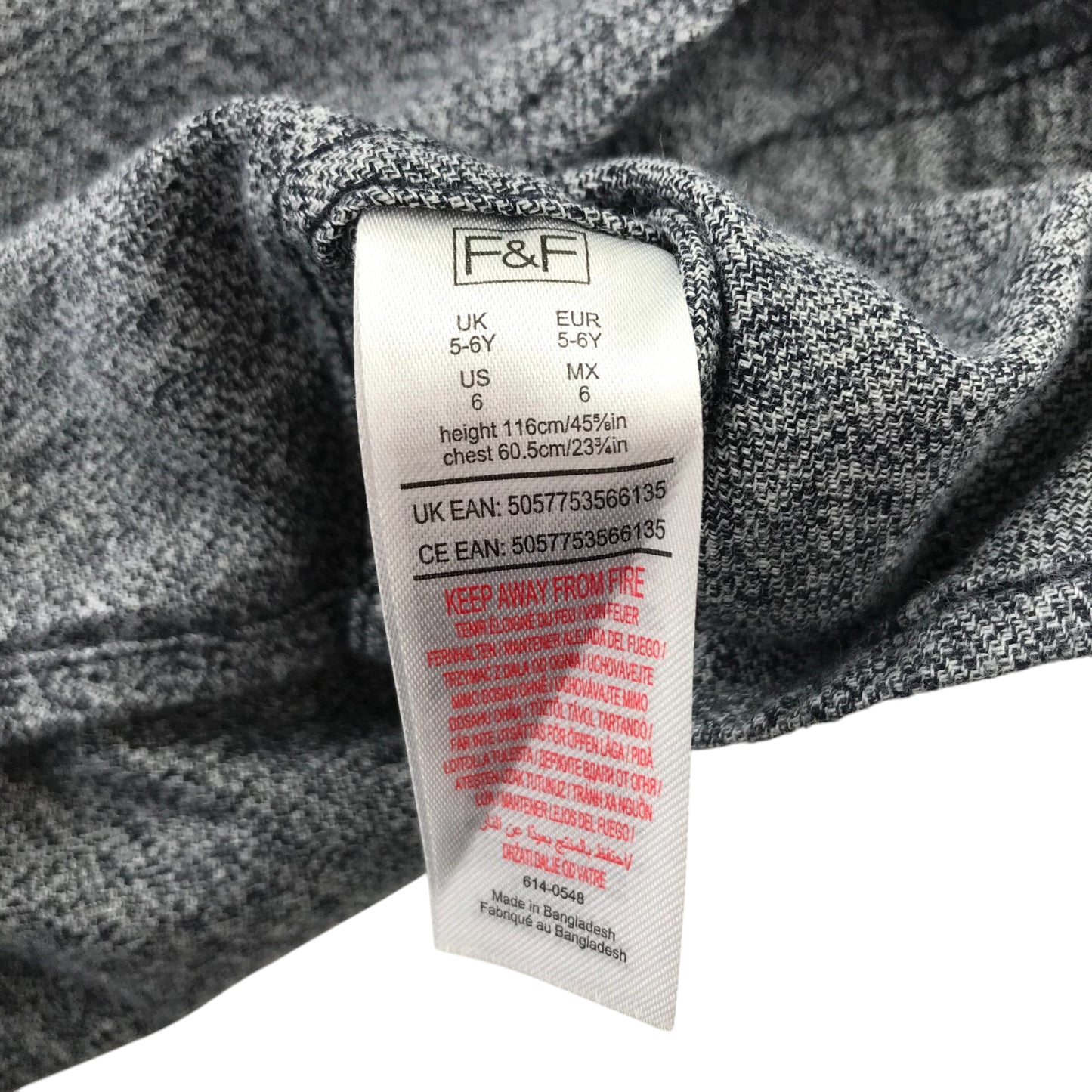 F&F Shirt 5-6 Years Grey Plain Button-Up Cotton