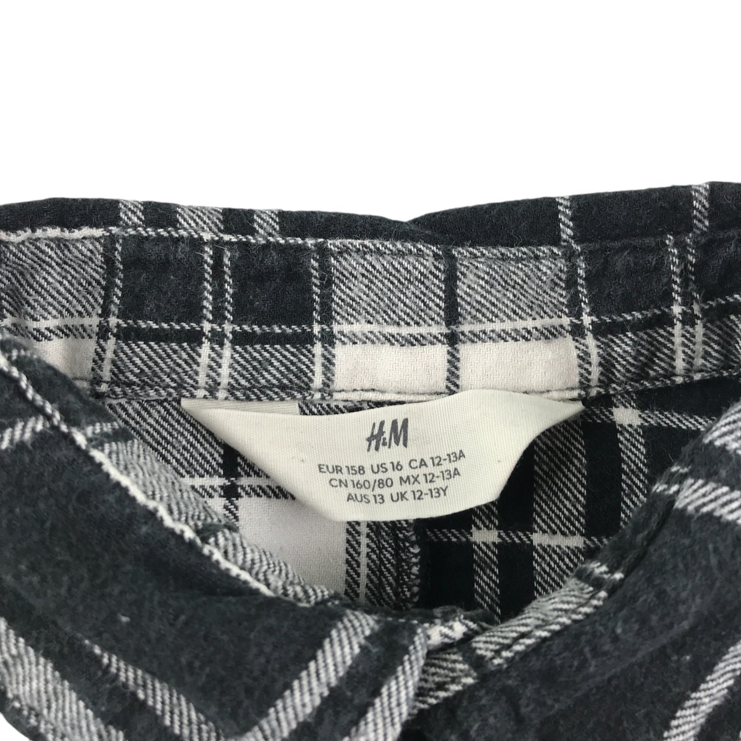 H&M shirt 12-13 years black and white checked pattern