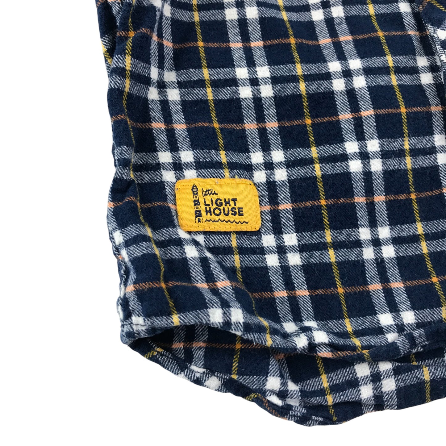 The Light House shirt 5-6 years navy with yellow checked pattern logo cotton