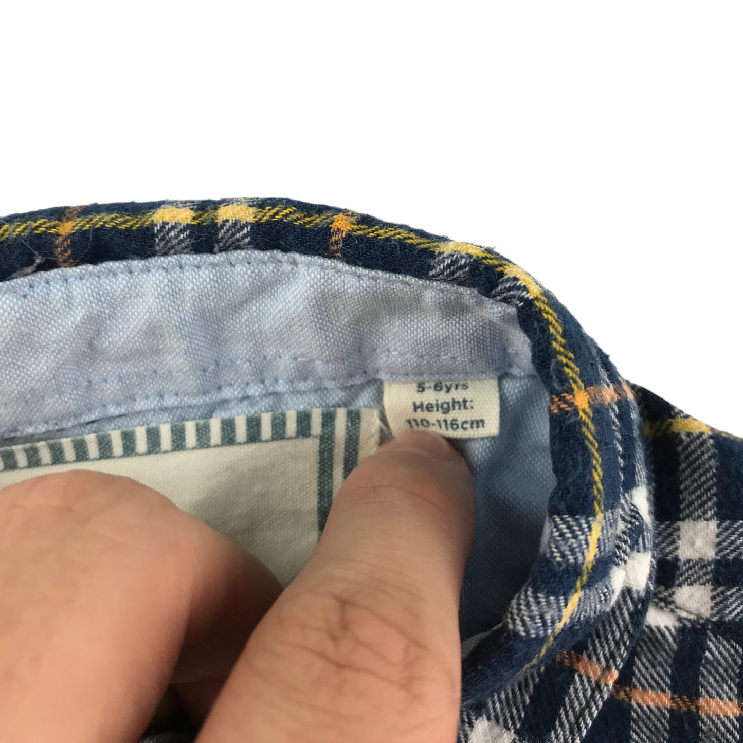 The Light House shirt 5-6 years navy with yellow checked pattern logo cotton