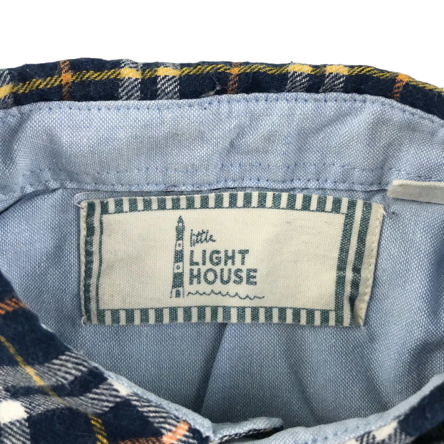 The Light House shirt 5-6 years navy with yellow checked pattern logo cotton
