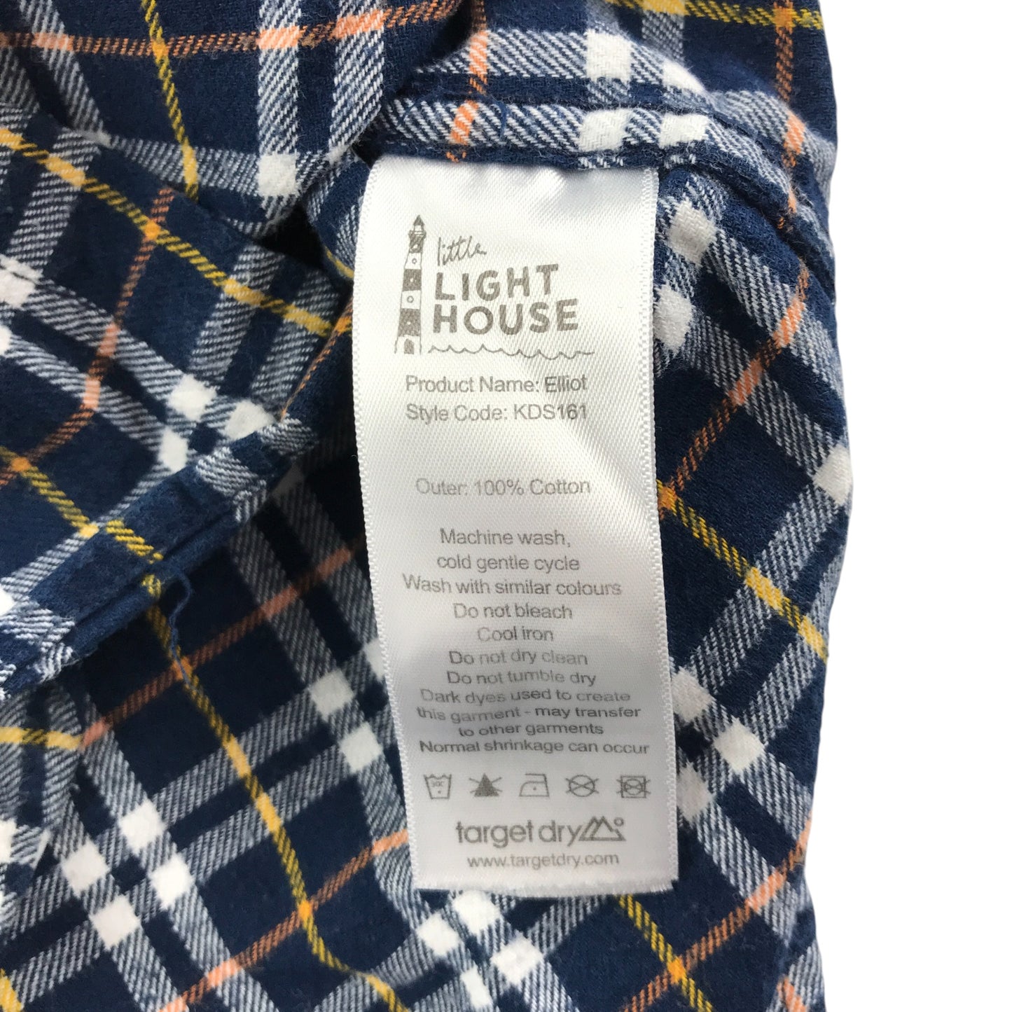 The Light House shirt 5-6 years navy with yellow checked pattern logo cotton