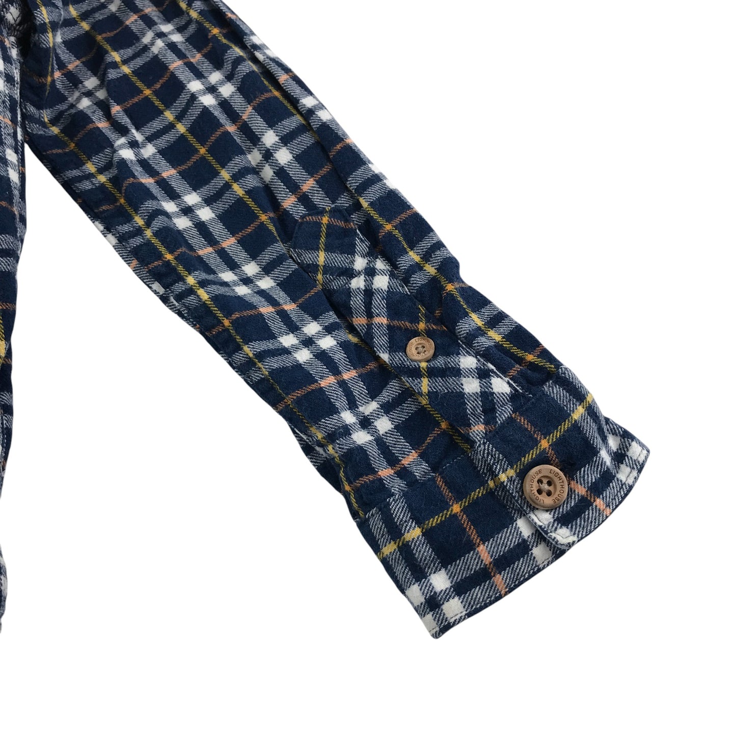 The Light House shirt 5-6 years navy with yellow checked pattern logo cotton