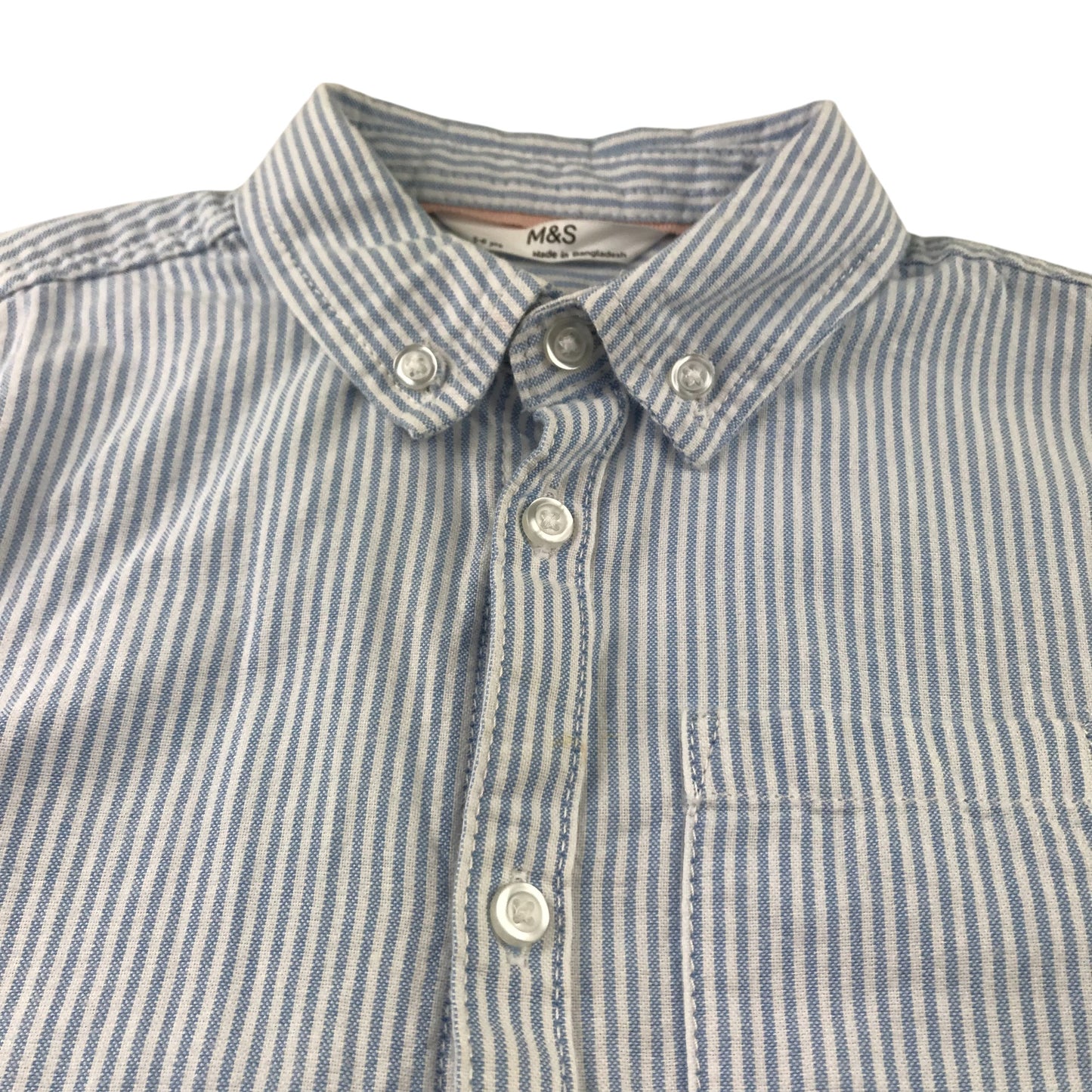 M&S Shirt 5-6 Years Blue and White Stripe Button-Up