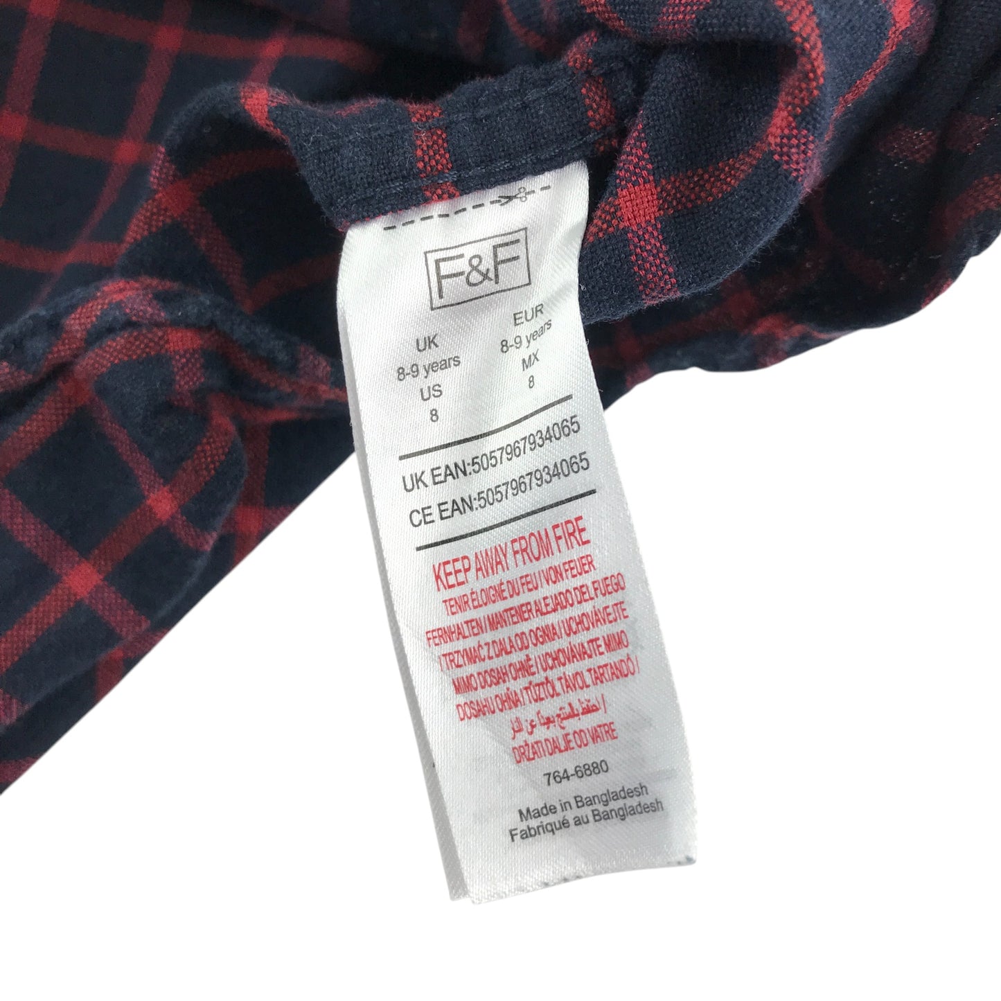F&F shirt 8-9 years navy and red checked pattern cotton