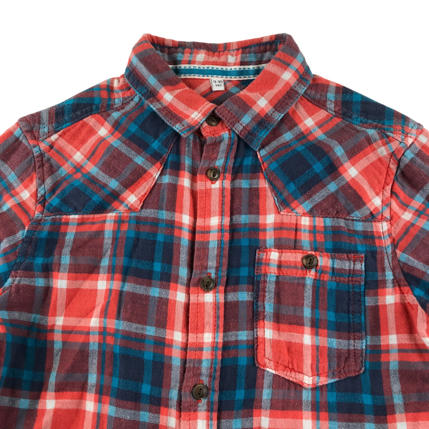 M&S shirt 9-10 years red and blue checked pattern cotton