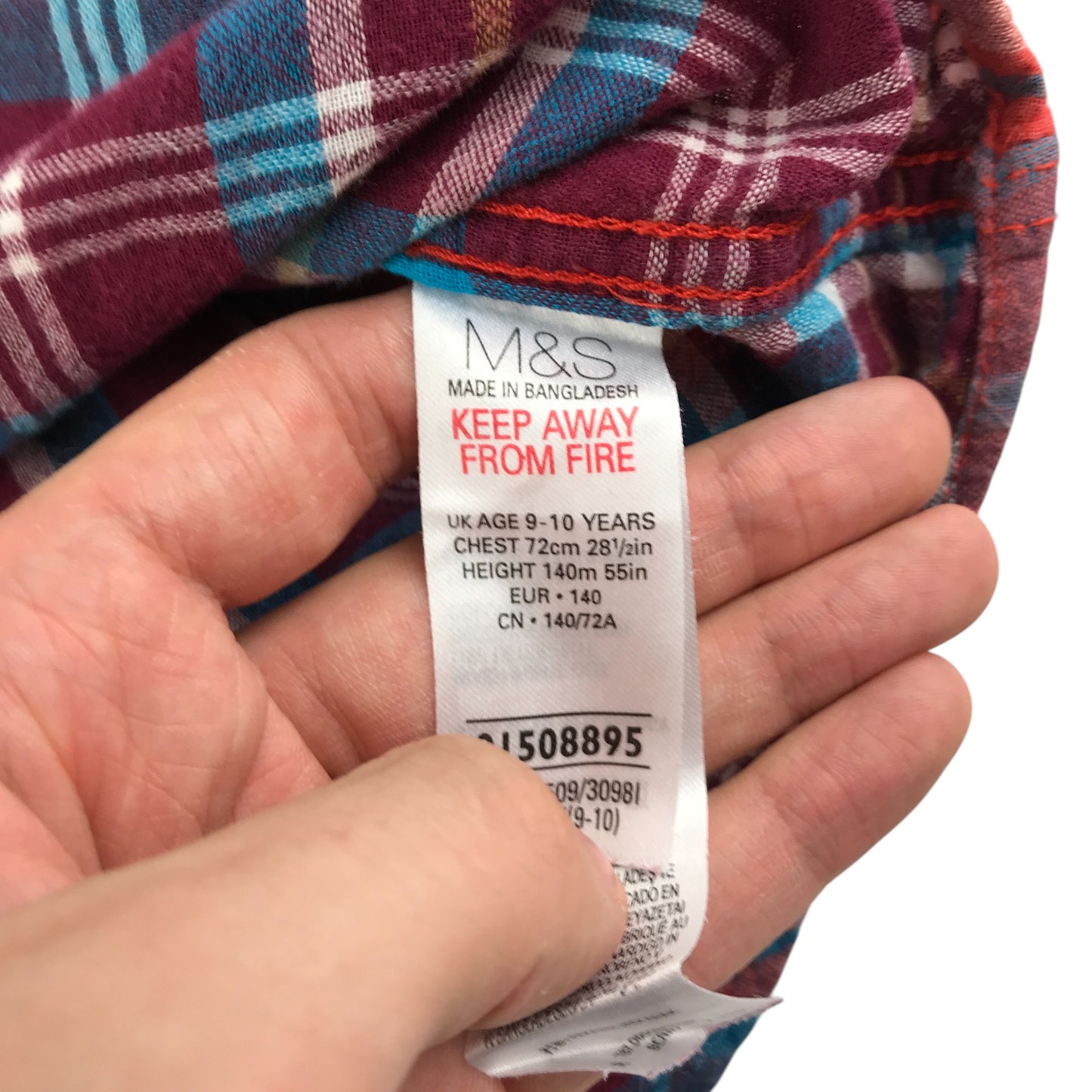M&S shirt 9-10 years red and blue checked pattern cotton