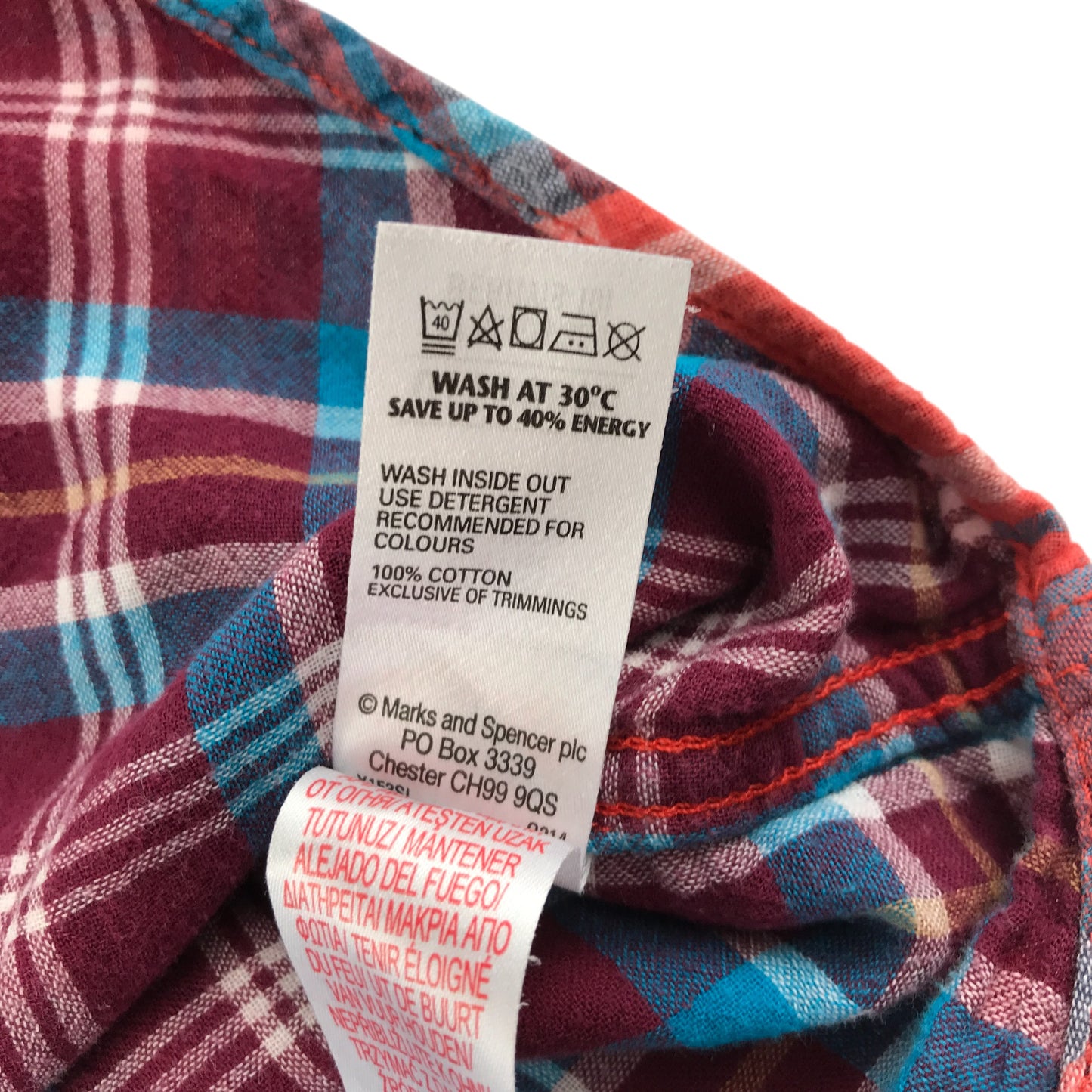 M&S shirt 9-10 years red and blue checked pattern cotton