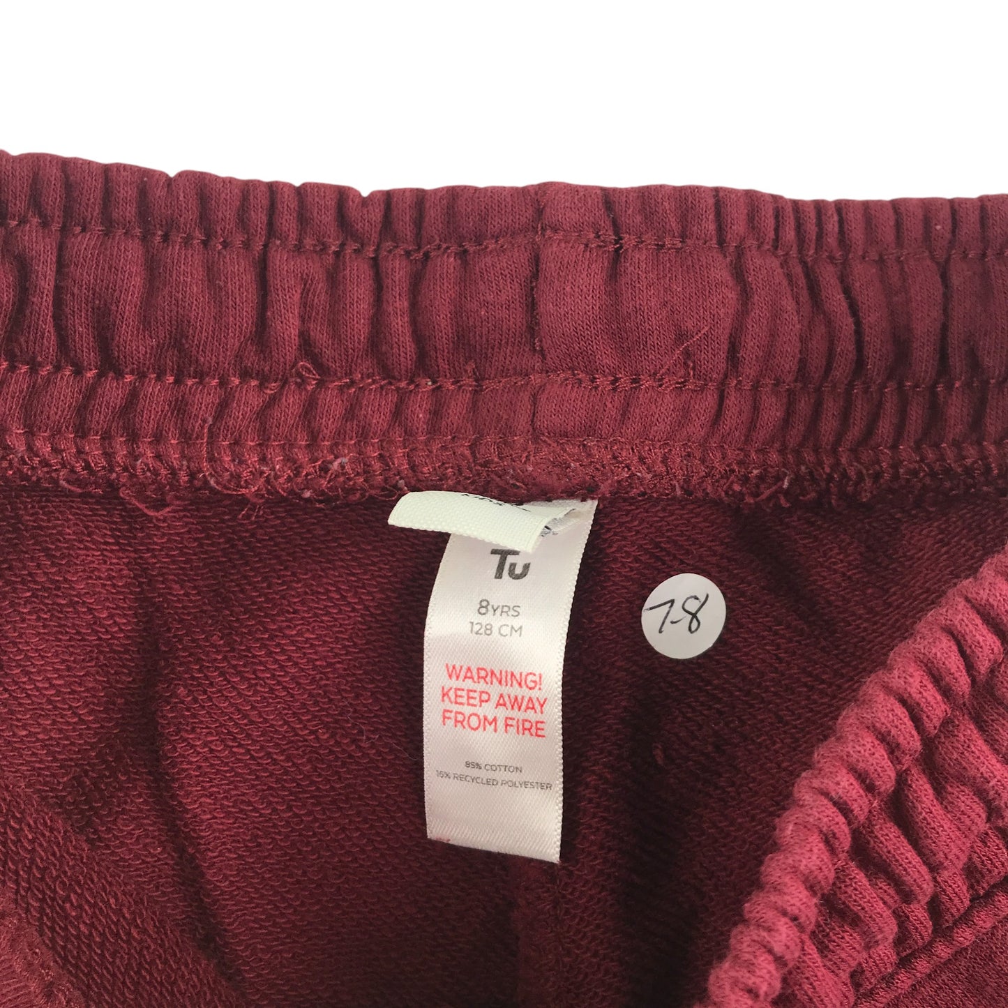 Tu joggers 7-8 years burgundy elasticated waistband