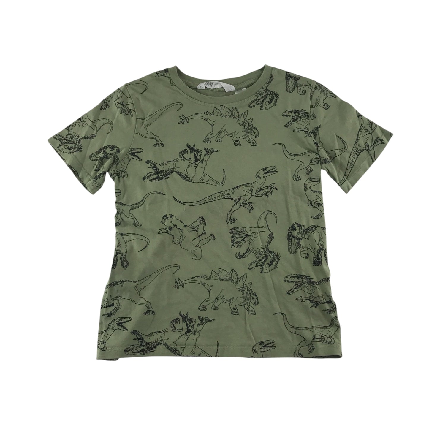 H&M t-shirt 7-8 years khaki dinosaur outline graphic print cotton